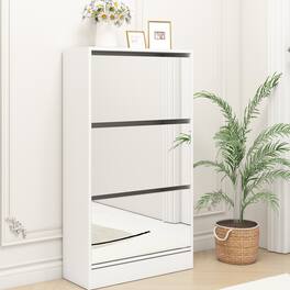 GOODSILO - Slim Shoe Storage Cabinet with Full-Length Mirror and Rotating Drawers for Entryway and Bedroom Organization - Matte White
