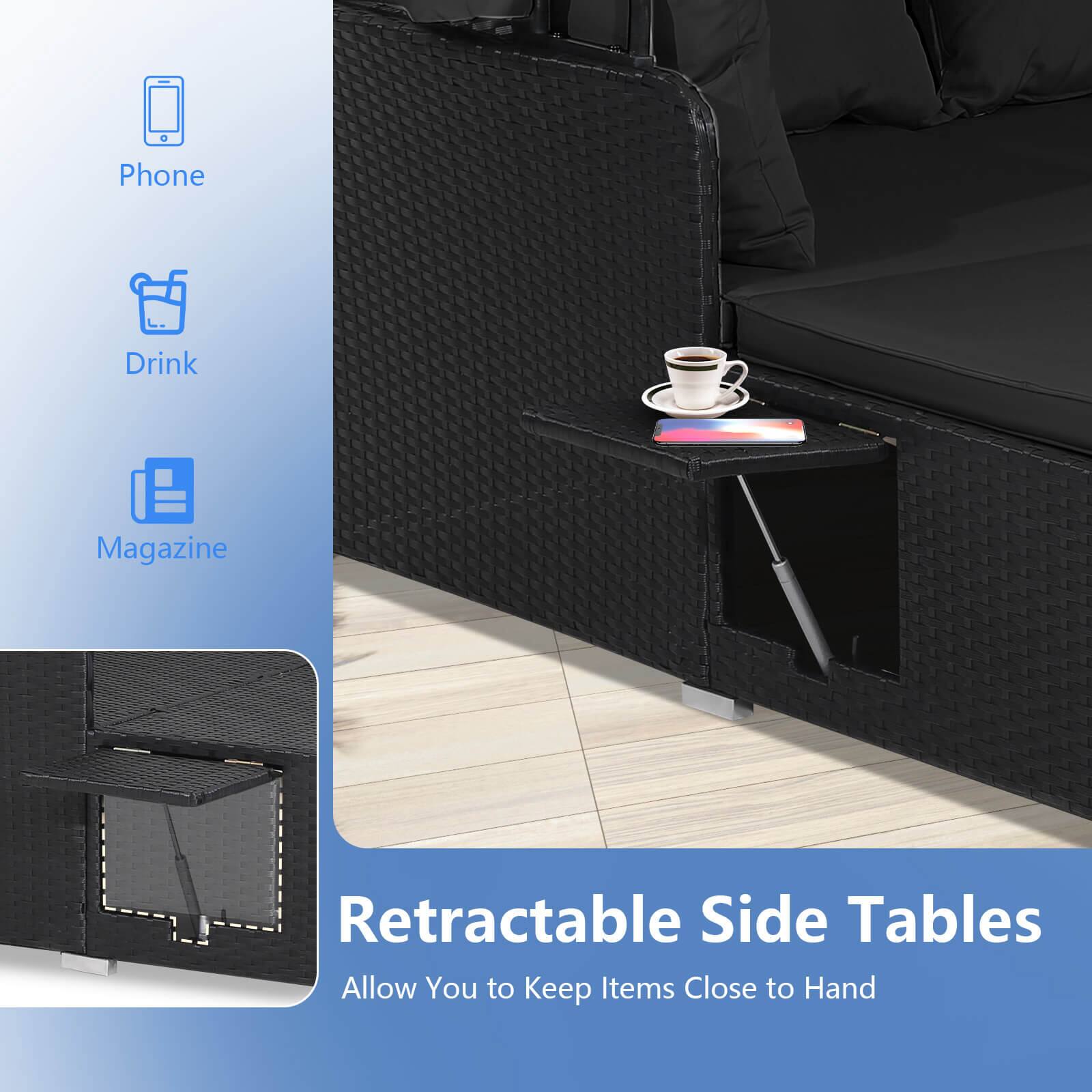 Phone  
Drink  
Magazine  

Retractable Side Tables  
Allow You to Keep Items Close to Hand