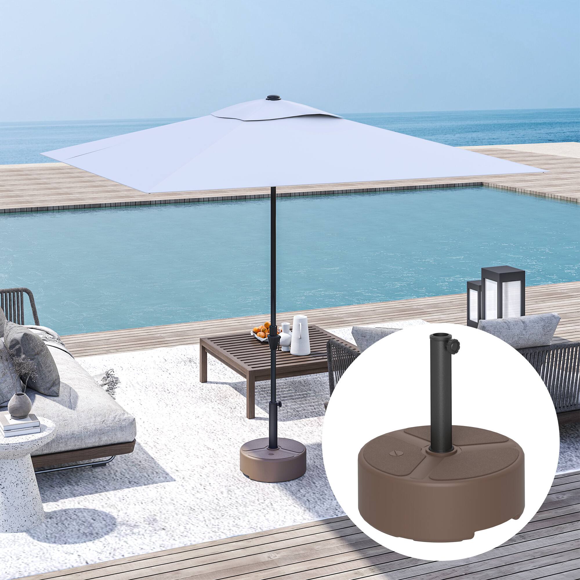 Alt View 4. Outsunny - Round Patio Umbrella Base Holder, Heavy Duty Outdoor Umbrella Stand Base, Filled Up to 44lbs with Stand or 40lbs - Brown.