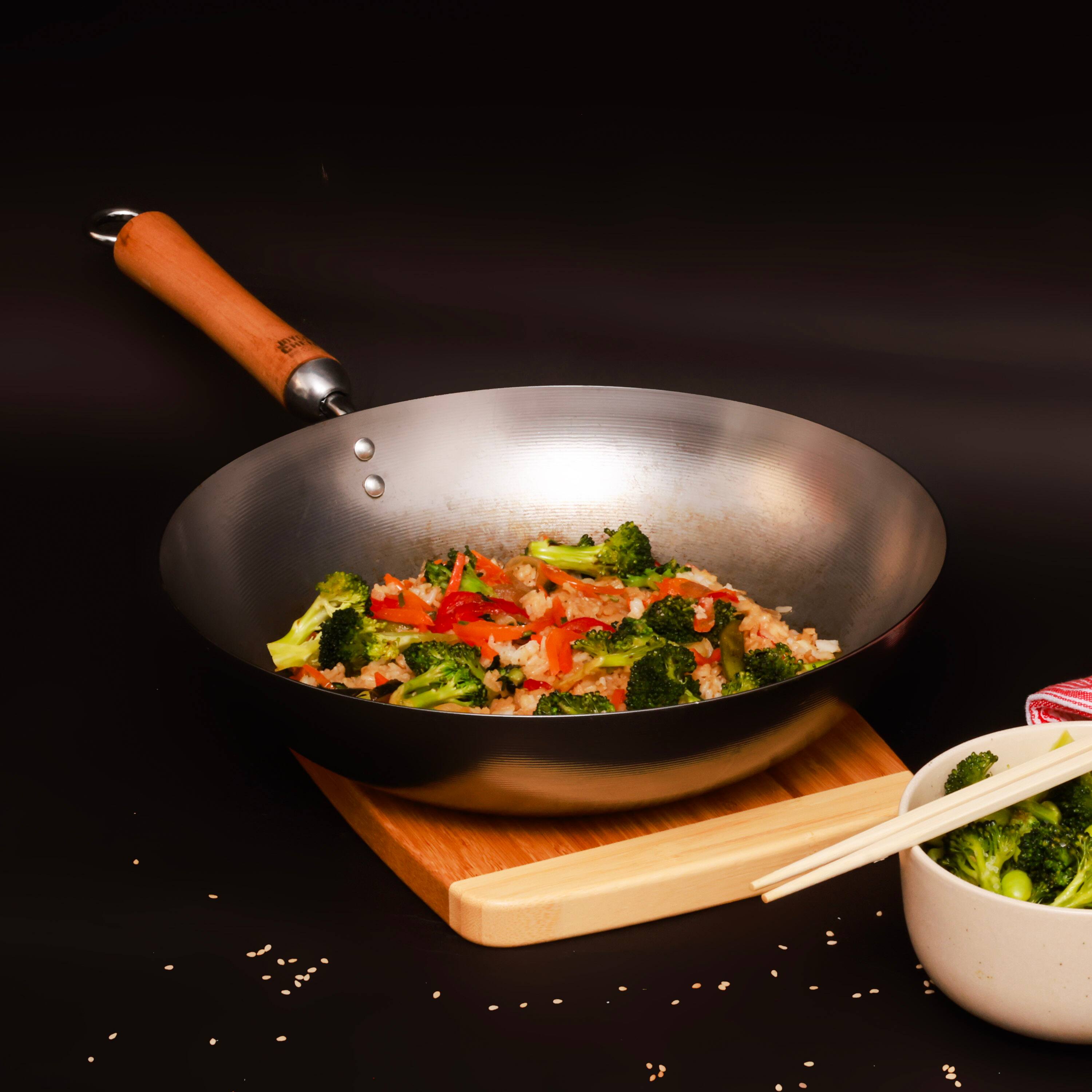 Alt View 9. Escali - Joyce Chen Classic Series 12-Inch Uncoated Carbon Steel Stir Fry Pan with Birch Handle - Silver.