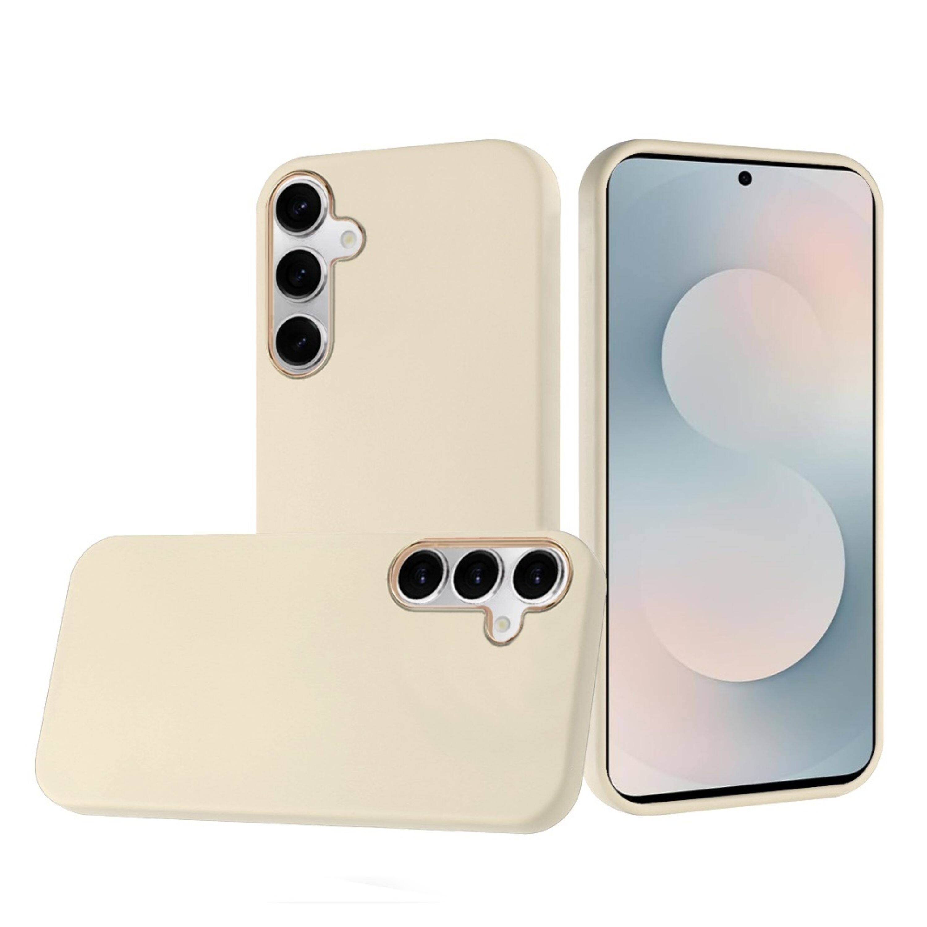Angle. Kitcheniva - Soft Premium Cover Chromed buttons Phone Case With Tempered Glass For Samsung Galaxy S25 FE White - White.
