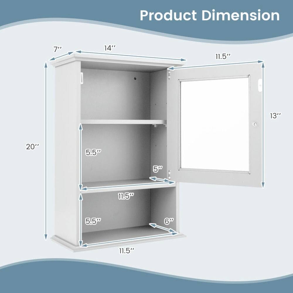 Product Dimension: 7" x 14" x 20"  
Shelf Dimensions: 11.5" x 5.5" x 5"  
Door Dimensions: 11.5" x 13" x 6"