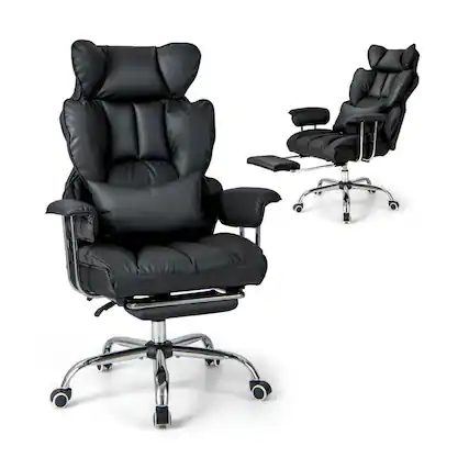 Front. Kadyn - Big and Tall Executive Office Desk Chair with Footrest-Black, Home Office Computer Desk Chair, Small Office Chair - Black.