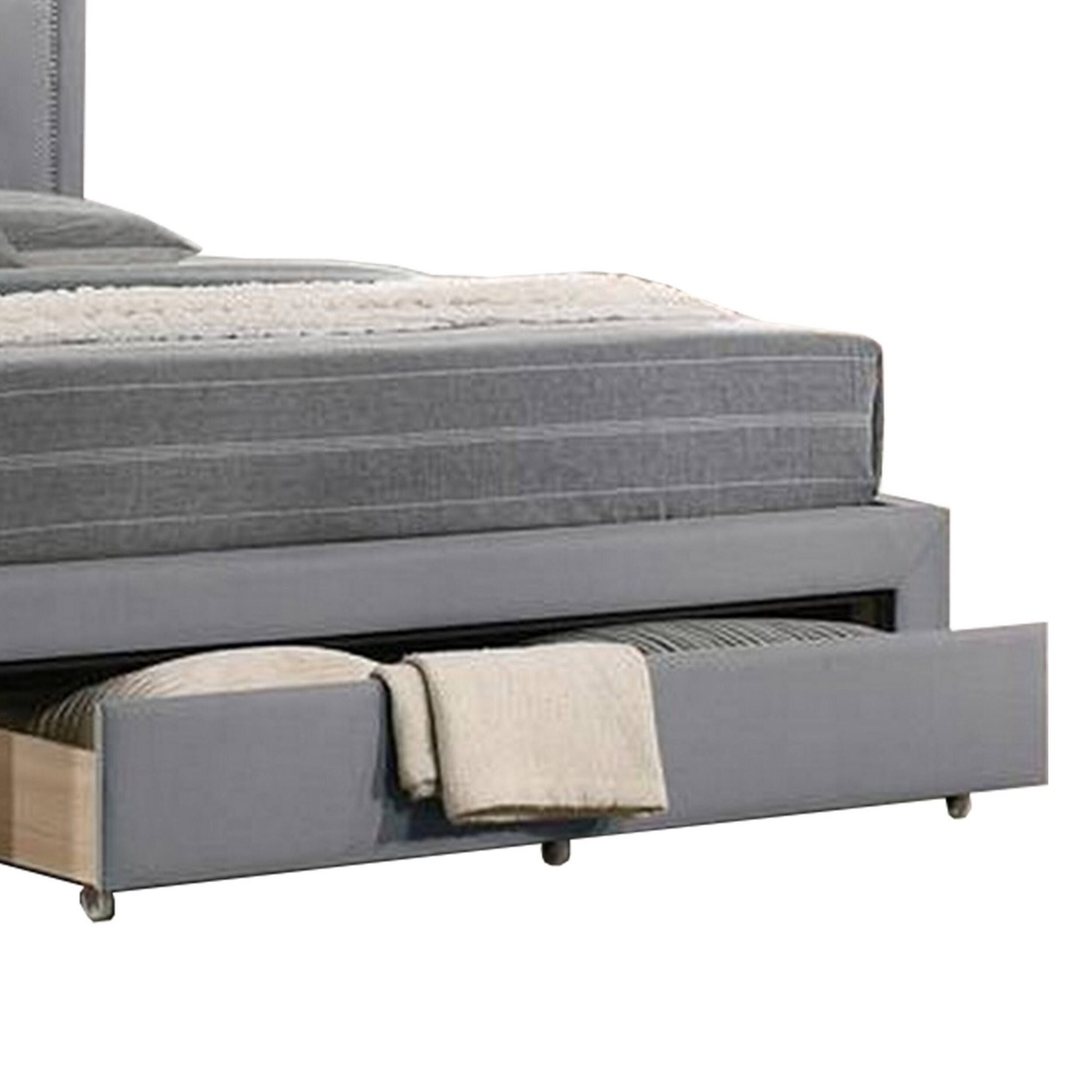 Alt View 2. Manhattan Lane - Buk Wood Full Bed, Button Tufted Upholstered, Nailhead Trim - Gray.