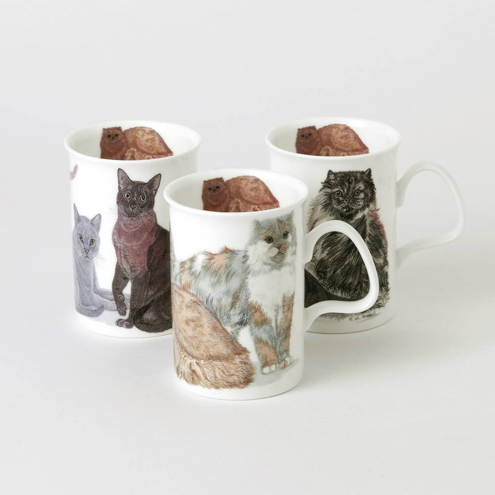 Angle. Jiallo - Roy Kirkham Lancaster Mug - Cats Galore Set of 6, Bone China Ceramic Made in England - Mutli color.