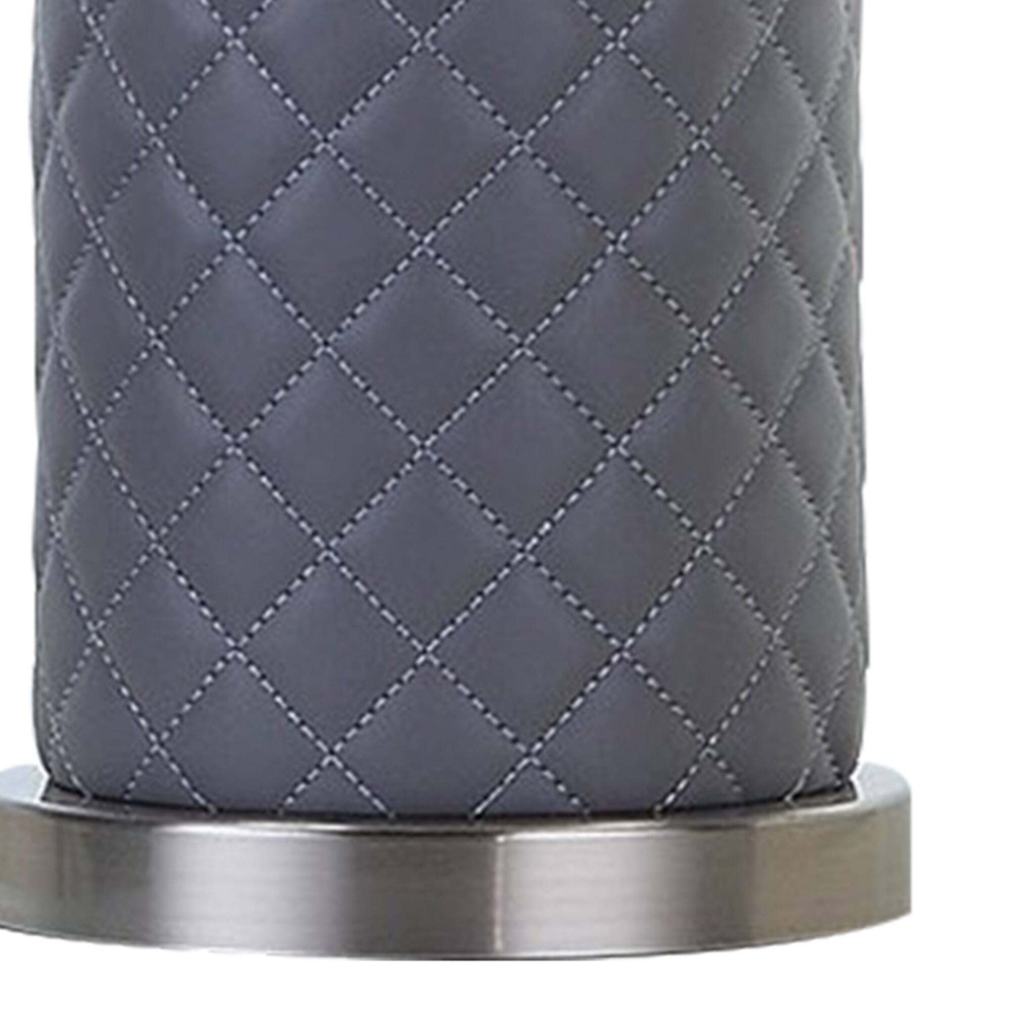 Back. Manhattan Lane - Aria 21 Inch Table Lamp, Dome Shade, Round, Faux Leather - Blackened Silver, Gray.