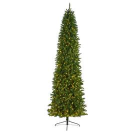BreeBe - 10’ Slim Mountain Pine Christmas Tree w/800 Clear LEDs - Green