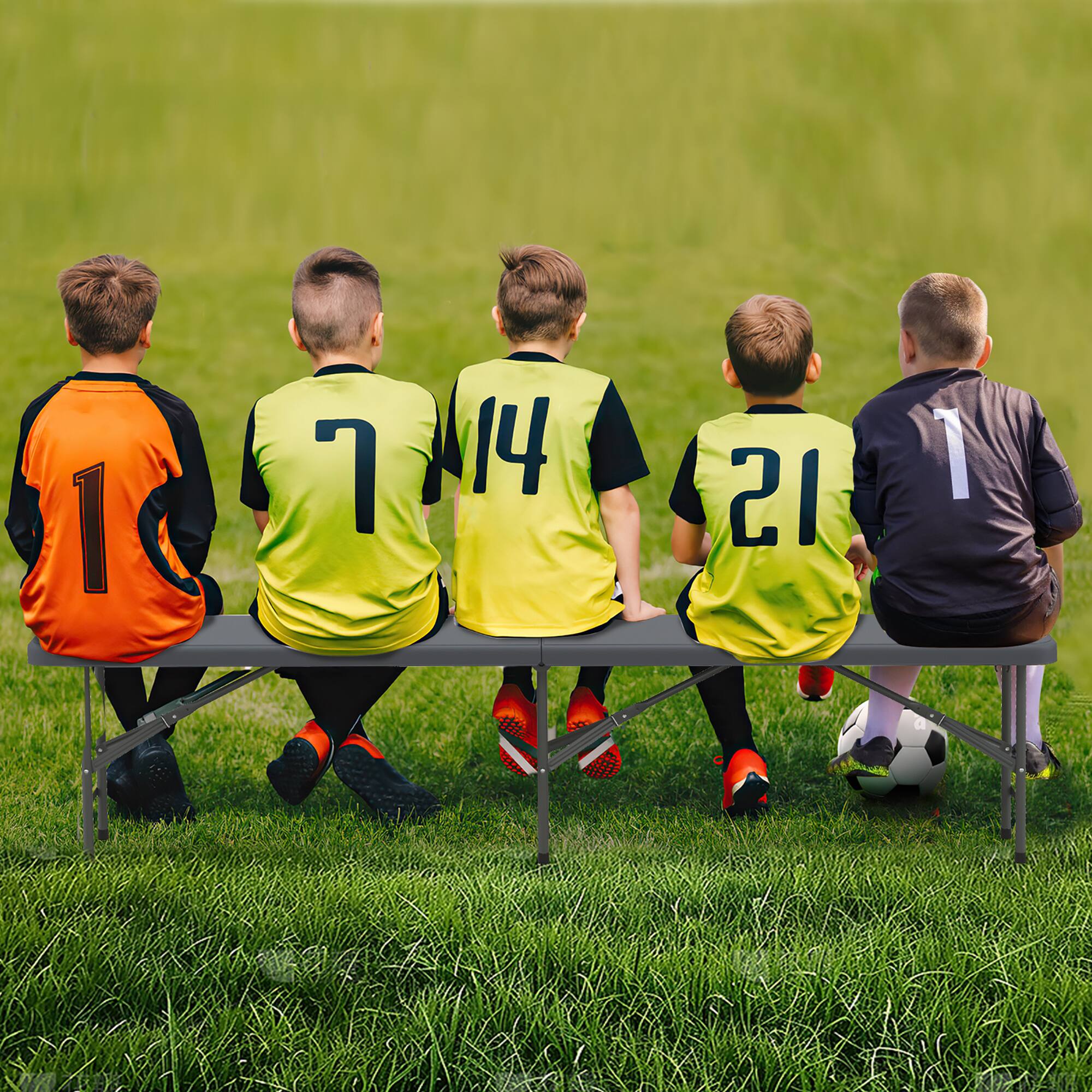 Alt View 4. Gymax - Gymax 2PCS 6 ft Plastic Folding Bench w/ 1320 LBS Capacity Handle & Lock For Outdoor Gray - Gray.