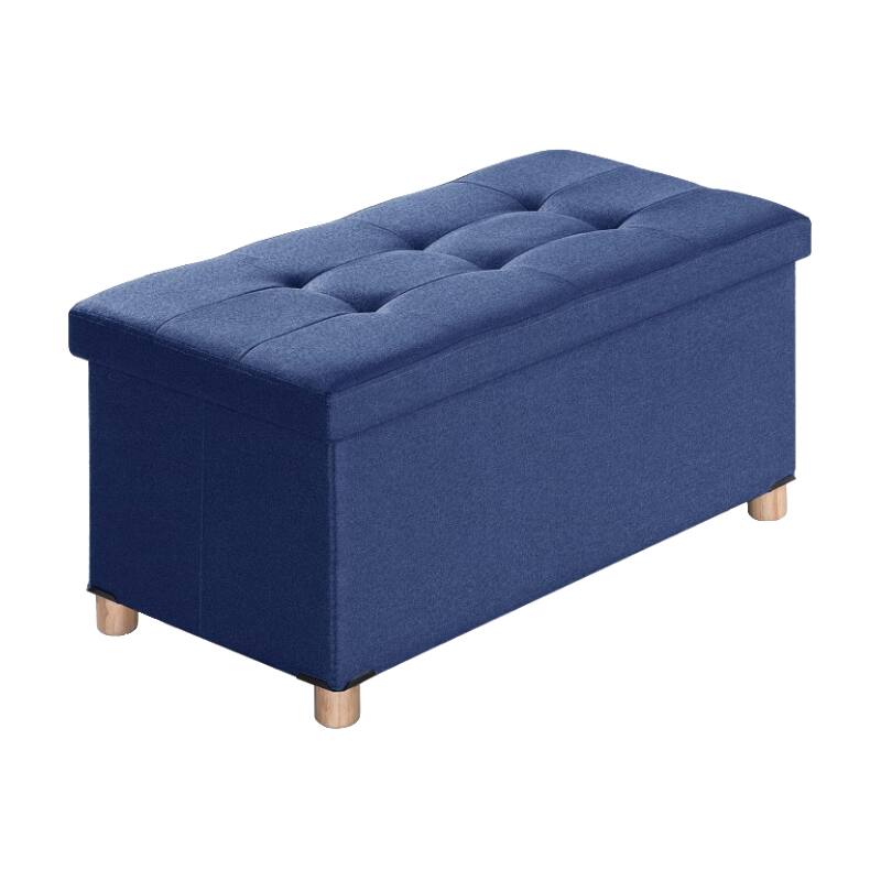 Front. Lumina Wise - Sponge Padded Linen Fabric Ottoman Bench - Blue.