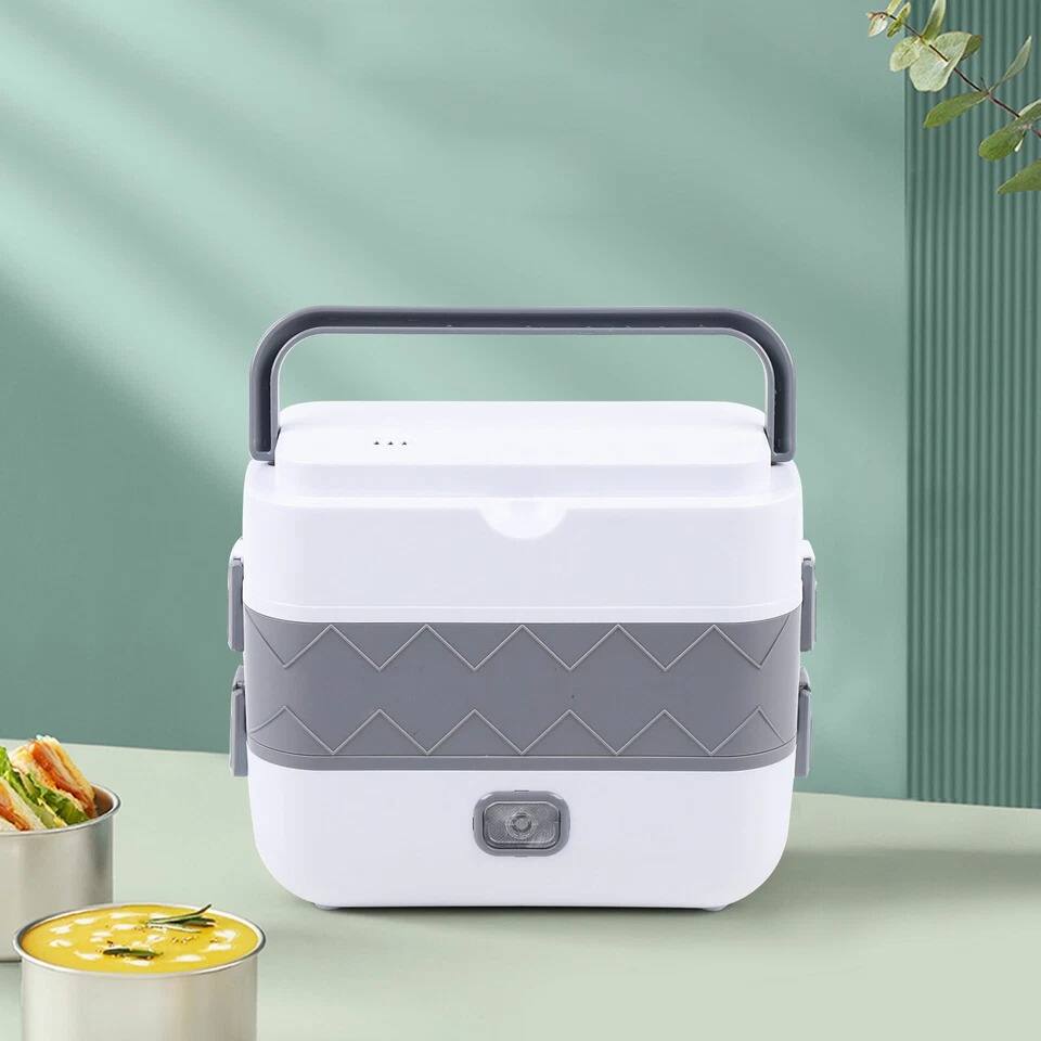 Left. Home Collection - Electric Lunch Box Portable Food Warmer with 2 Stainless Steel Containers - White with Transparent Lid.