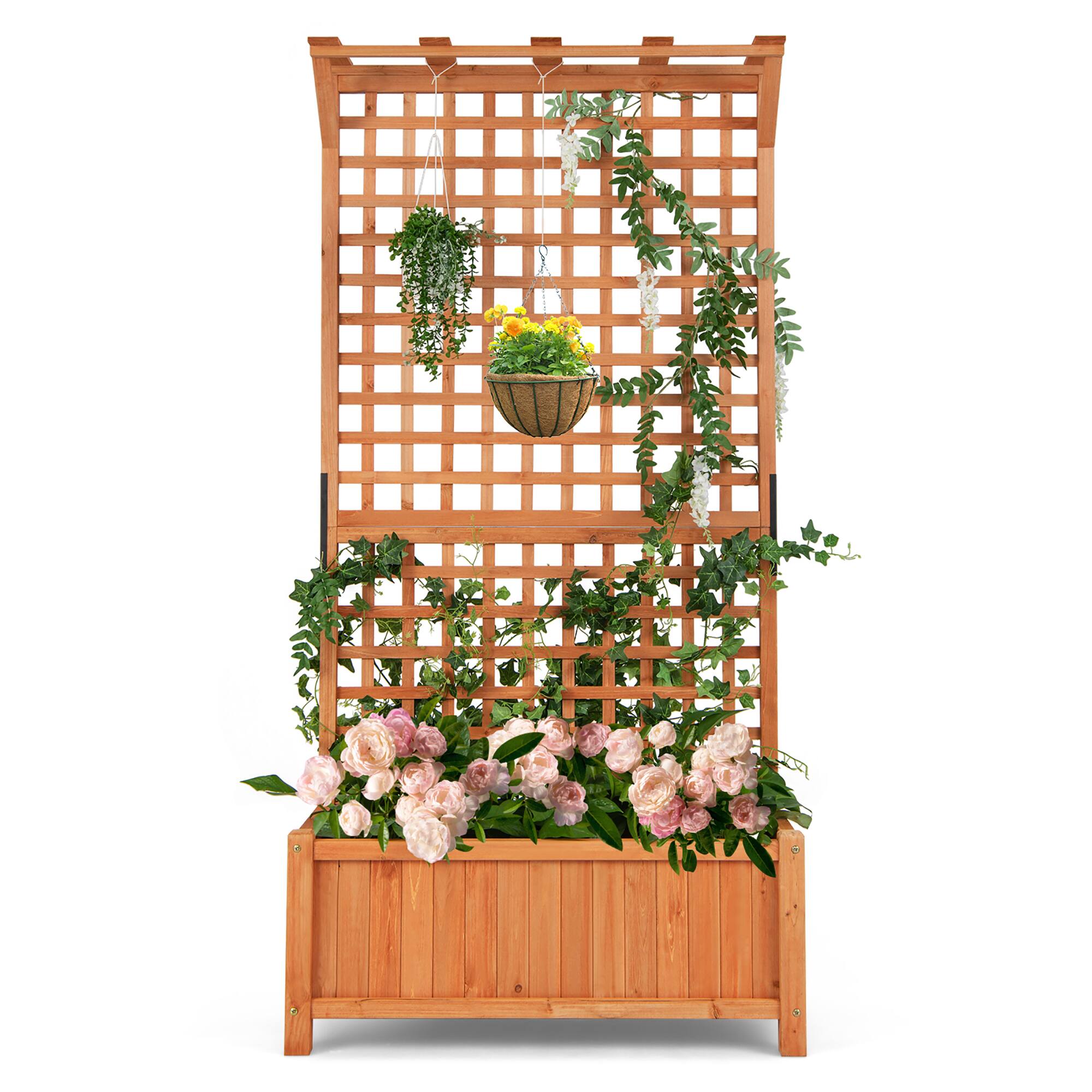 Alt View 1. Costway - Raised Garden Bed Planter Box Climbing Plants Container with Trellis &Hanging Roof - Natural.