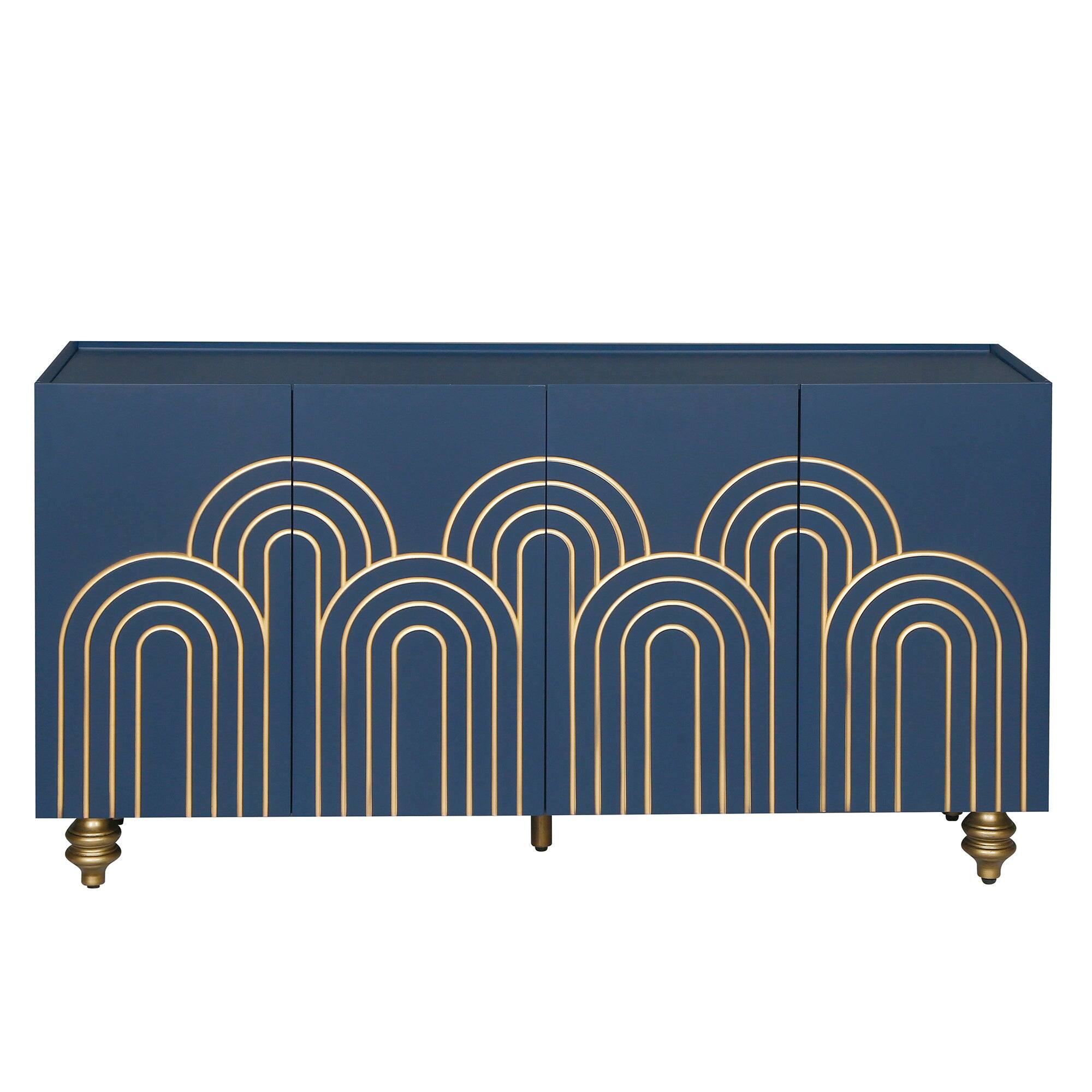 Alt View 8. Boyel Living - Modern Fluted Four Door Sideboard Storage Cabinet - Navy Blue.