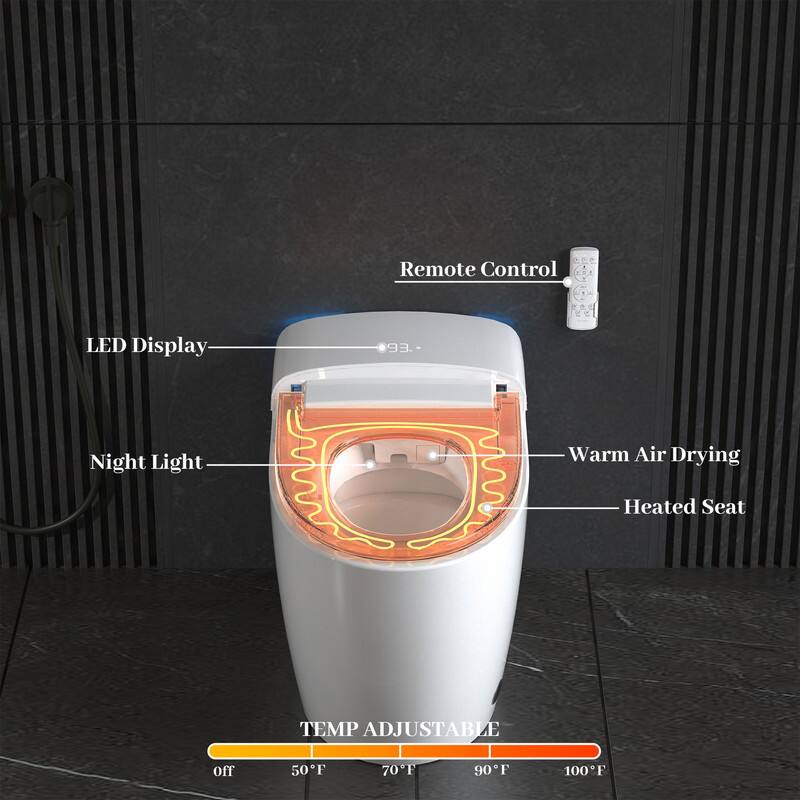 Remote Control LED Display 93 Night Light Warm Air Drying Heated Seat TEMP ADJUSTABLE 50°F 70°F 90°F 100°F