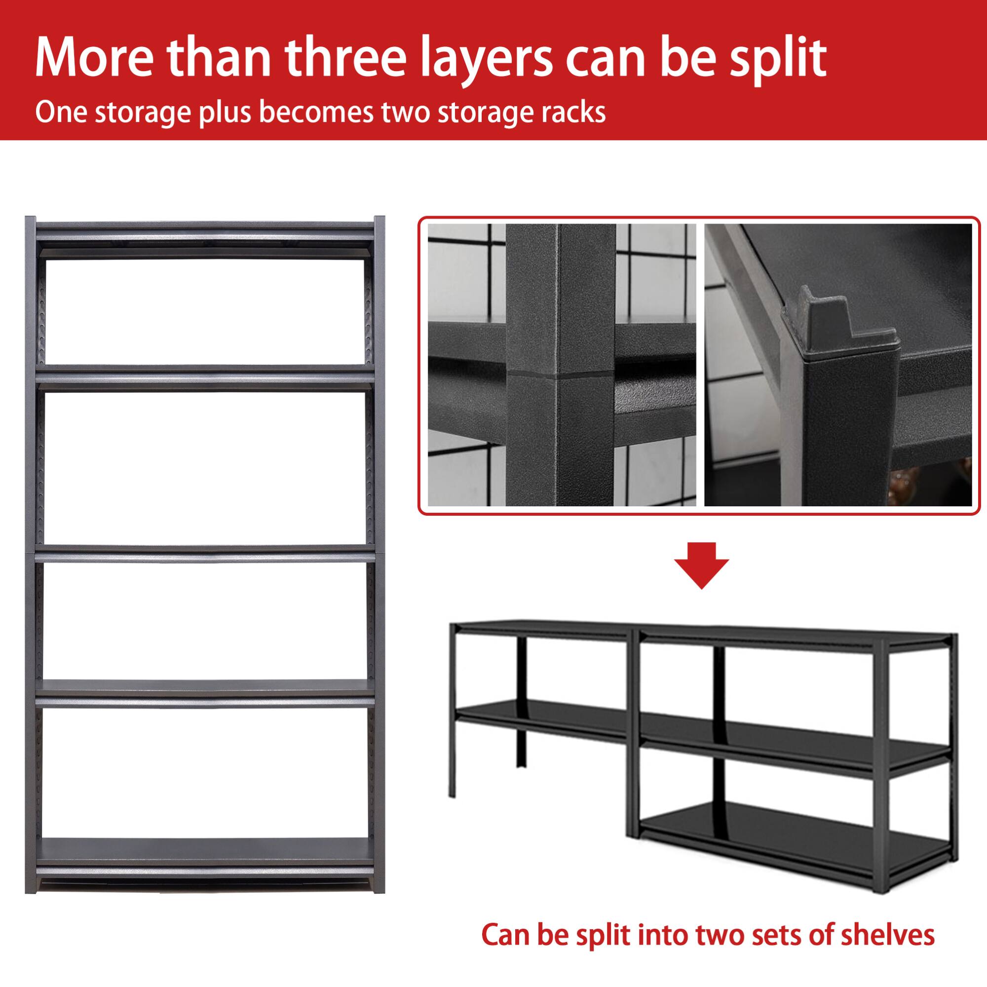 More than three layers can be split  
One storage plus becomes two storage racks  

Can be split into two sets of shelves