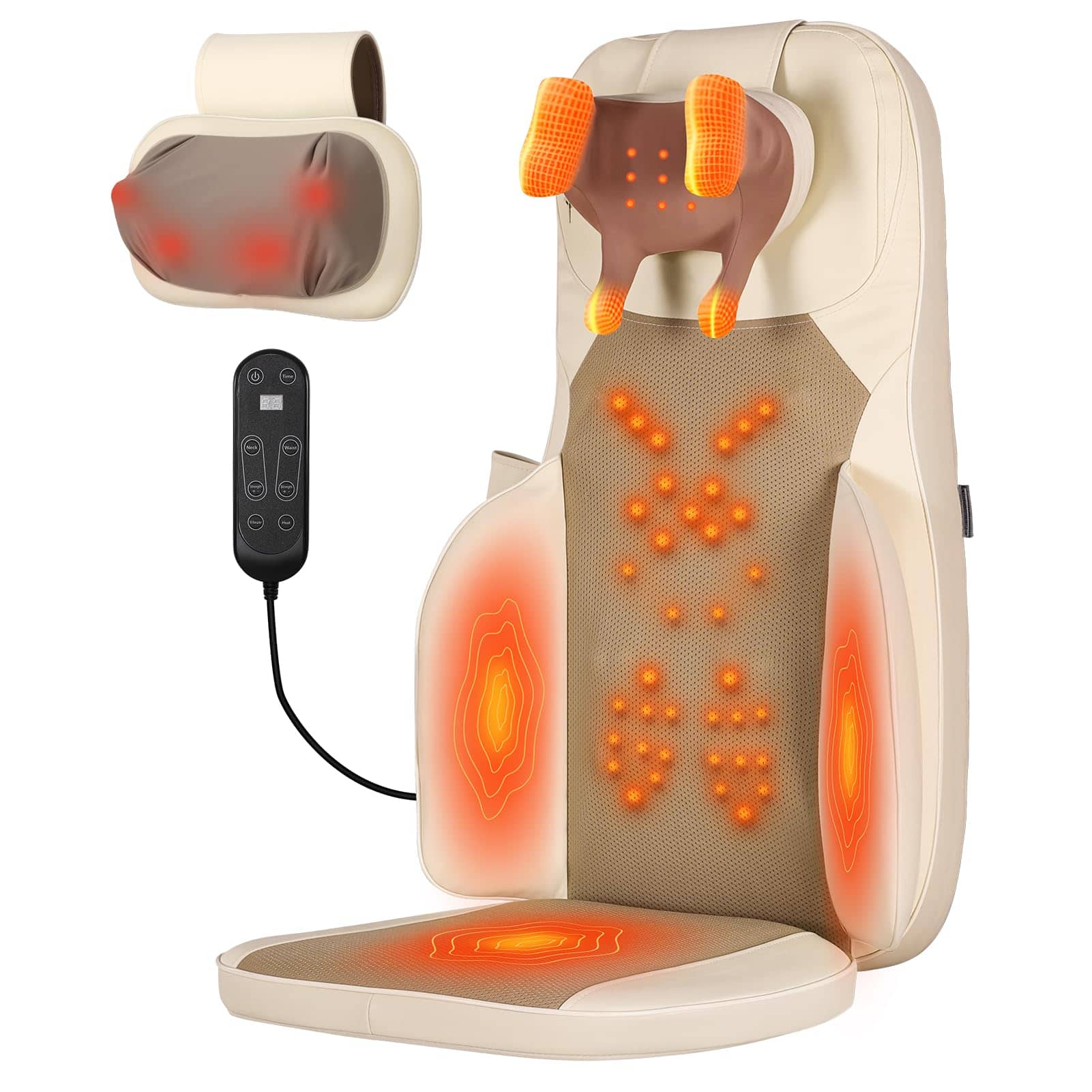 Live At Space - 3D Shiatsu Heated Massage Cushion, Adjustable Neck Back Nodes & Vibration, Home Office Chair - 642146680359
