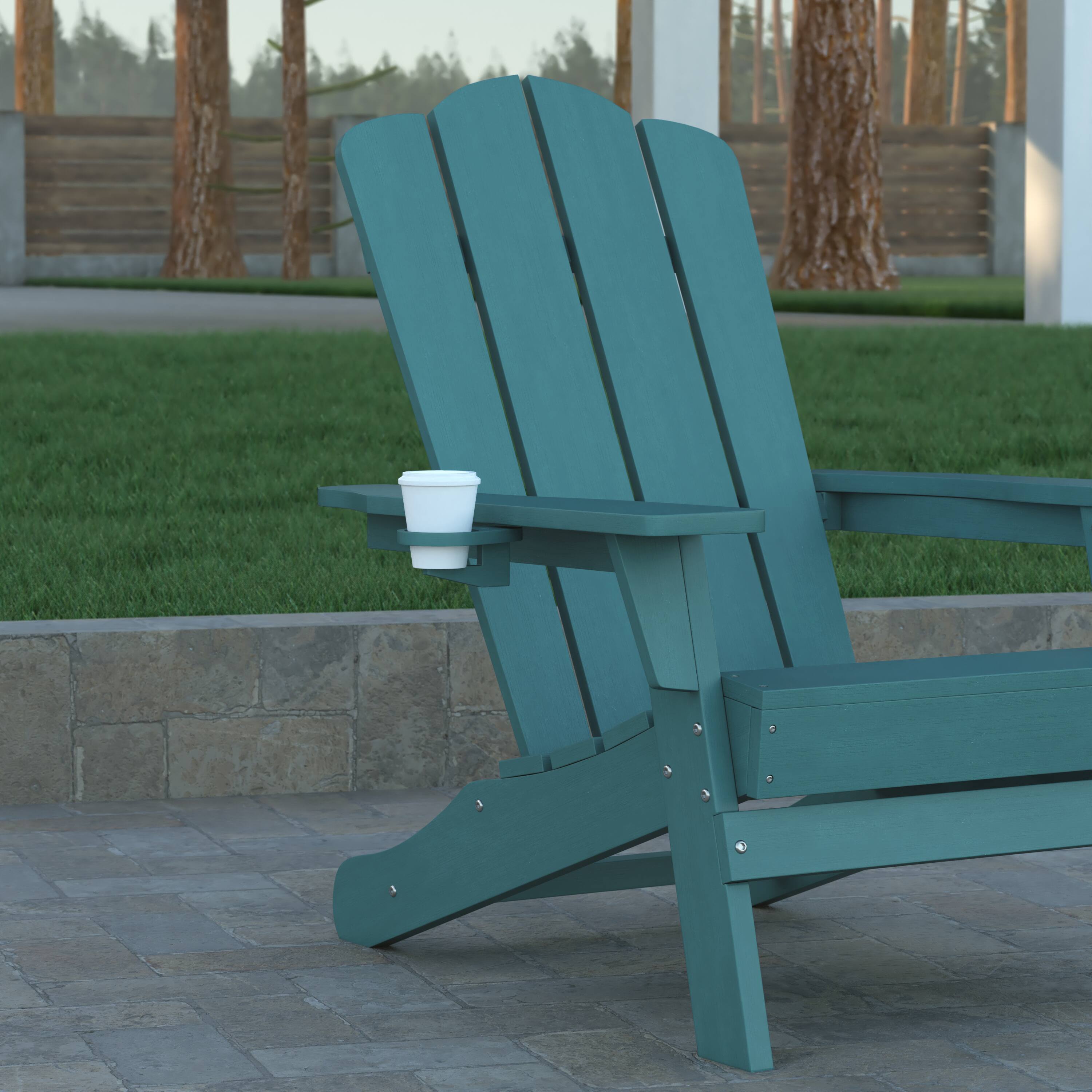 Alt View 5. Emma + Oliver - Tiverton Set of 4 Adirondack Chairs with Cup Holders, Weather Resistant HDPE Adirondack Chairs - Blue.