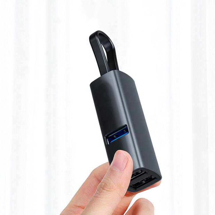 Alt View 2. Cluzine - Aluminum Mini Portable USB Type-C 3-Port Hub High Speed Data Transfer USB 3.0 + 2.0 Receiver.