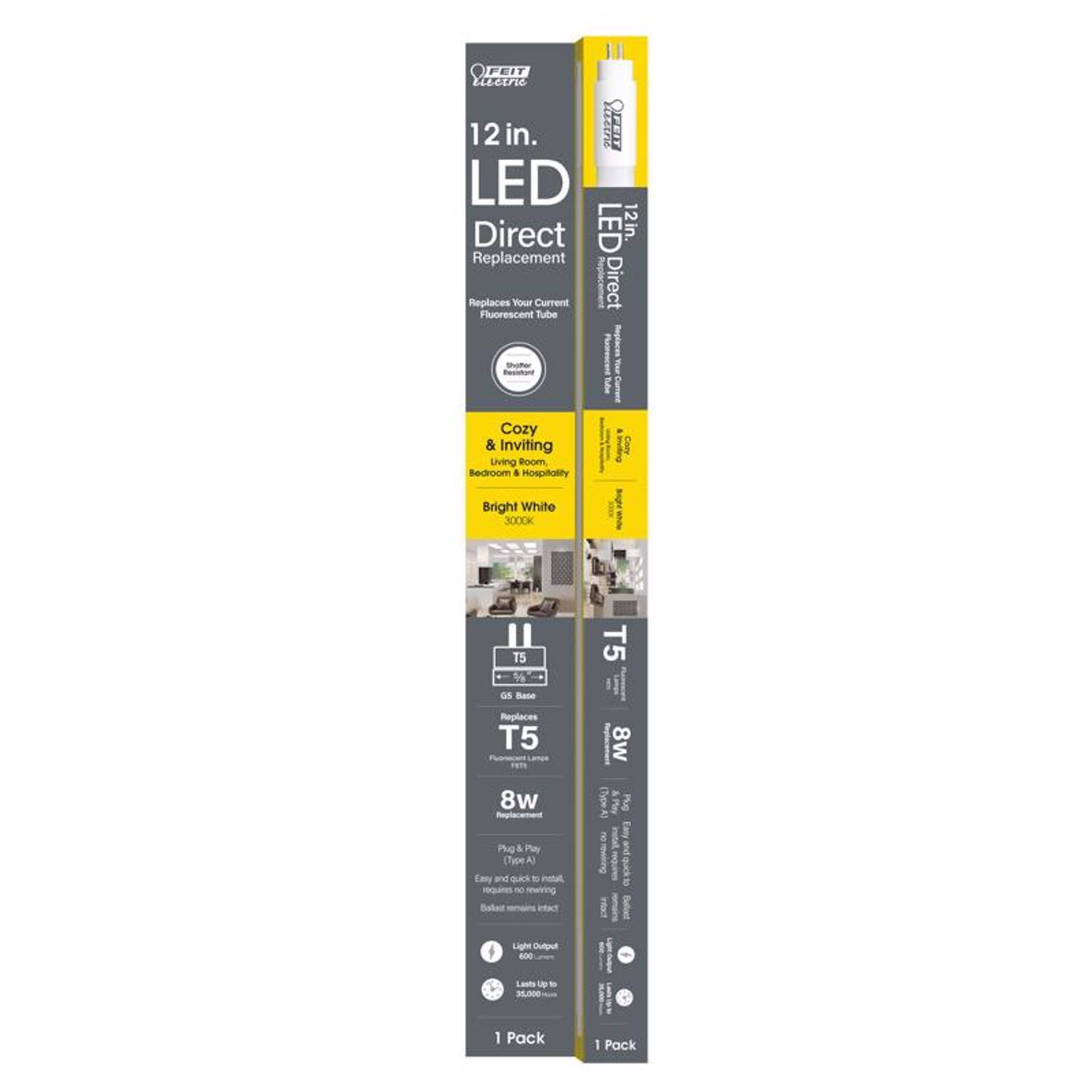 OH FEIT LECPS 12 in. 202 I LED Direct LED 12in. Replacement Replaces Your Current Replacement Direct Fluorescent Tube - Cozy & Inviting Living Room Bedroom A Hospitality Bugn Snzy Bright White 3000K " T5 T5 Gs Base Replaces T5 ~e 8w Pe & Pay Chae A Cay and GACk - Juton - - swiring Baled UAT I 8w (Tye A) 2 Pug - DAcemar Light Dulput 800 Lasts 1 to 3,000 I Pack 1 Pock