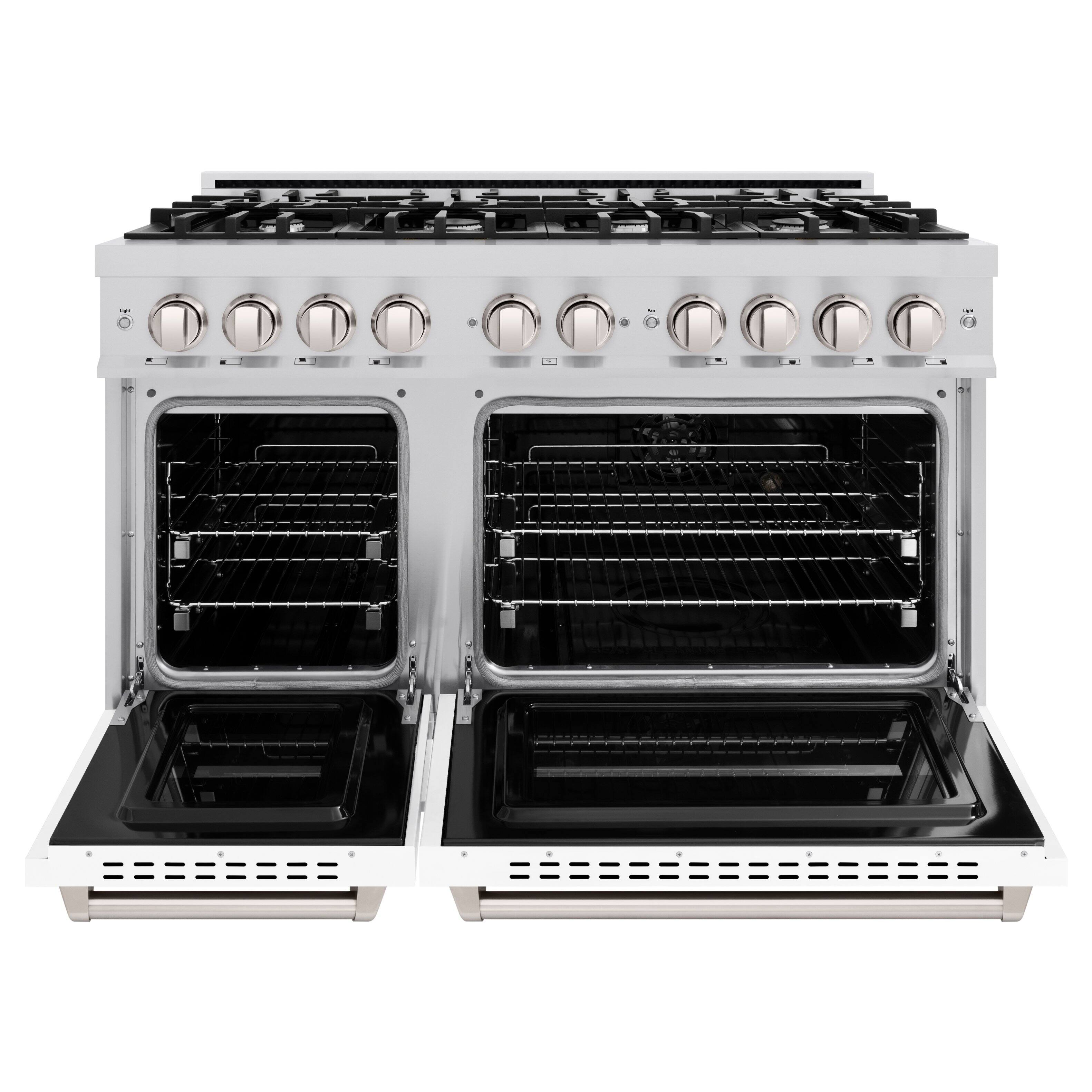 Angle. ZLINE - ZLINE 48" Classic Double Oven Gas Range w/ 8 Burner Cooktop & White Matte Doors (CGR-WM-48) - White.