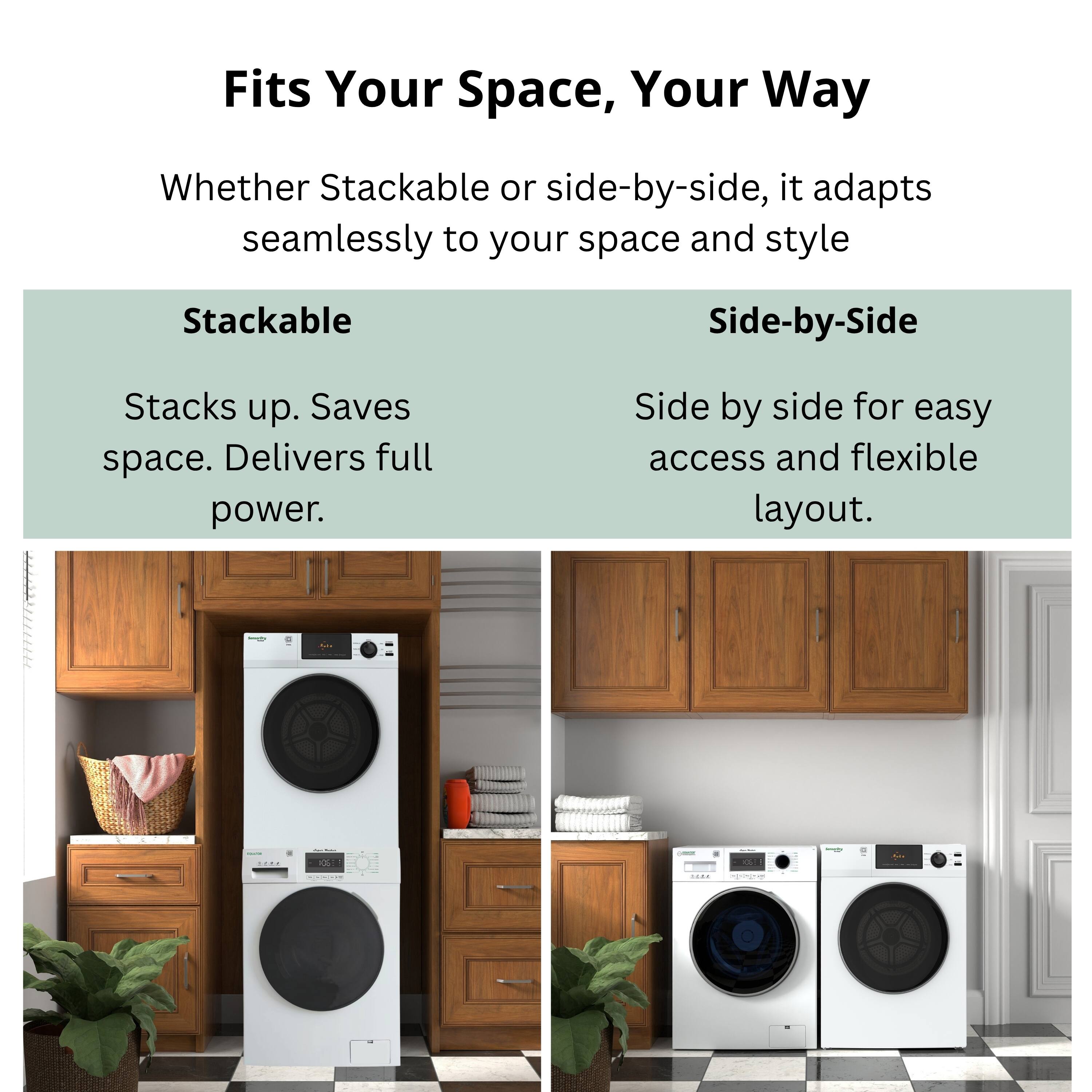 Fits Your Space, Your Way

Whether Stackable or side-by-side, it adapts seamlessly to your space and style

Stackable
Stacks up. Saves space. Delivers full power.

Side-by-Side
Side by side for easy access and flexible layout.