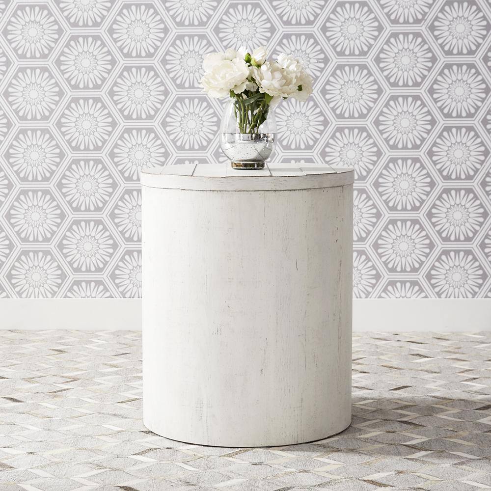 Alt View 1. Liberty Furniture Industries - Modern Farmhouse Drum End Table in Flea Market White w/ Heavy Distressing - White.