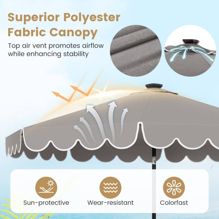 Superior Polyester Fabric Canopy  
Top air vent promotes airflow while enhancing stability  

Sun-protective  
Wear-resistant  
Colorfast