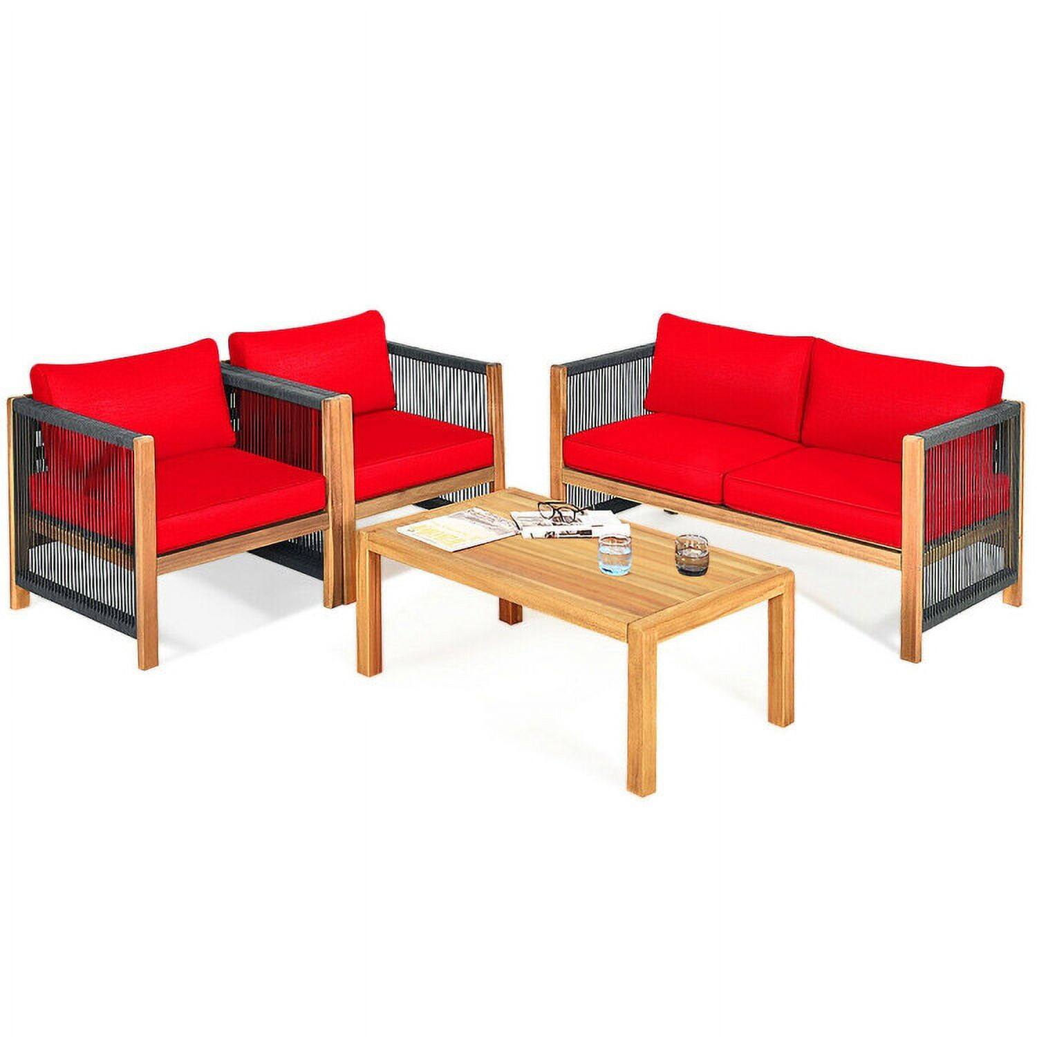 Alt View 1. Kadyn - 4 Outdoor Acacia Wood patio conversation sets Sunroom Furniture Indoor Sectional Garden Seating Groups Chat Set with ... - Red.