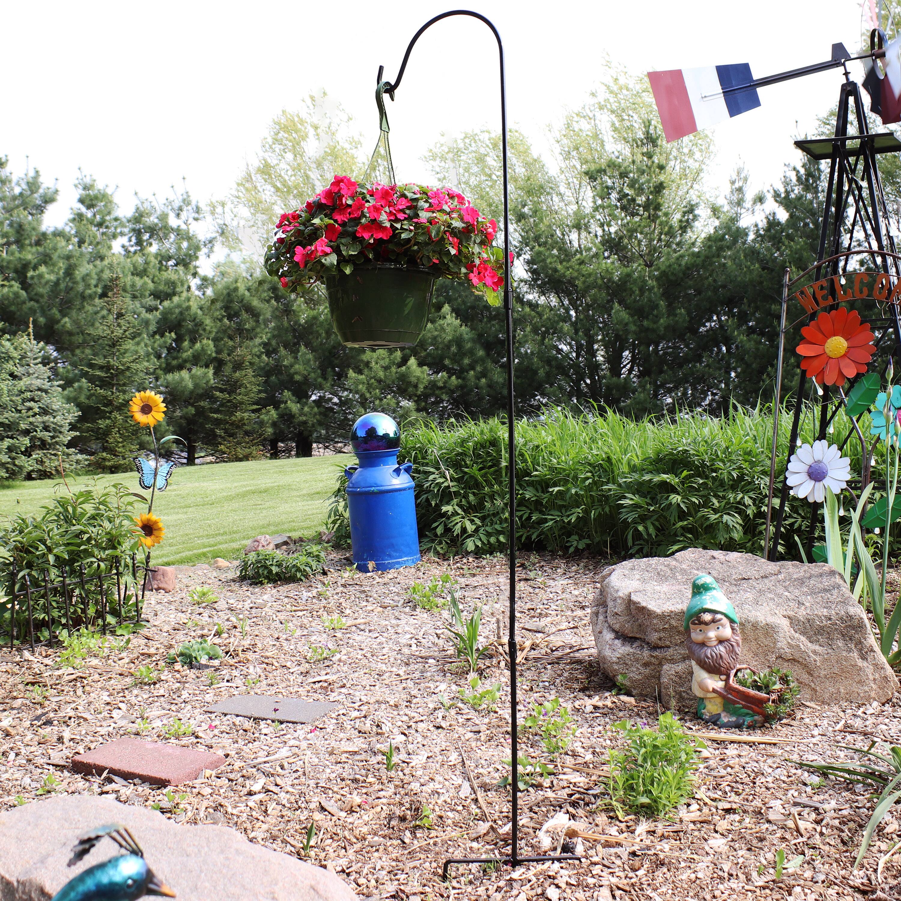 Alt View 4. Sunnydaze - Steel Hanging Single Shepherd Hooks - 82 in - Set of 2 - Black.