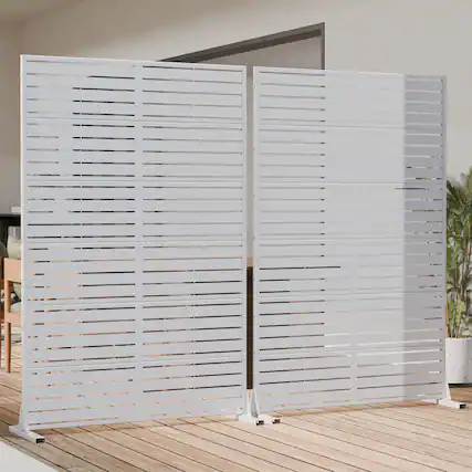 Front. PexFix - 2-Panels Outdoor Privacy Screen Metal Privacy Fence Panels Modular Windproof Screen Decorative Divider for Patio Garden - White.