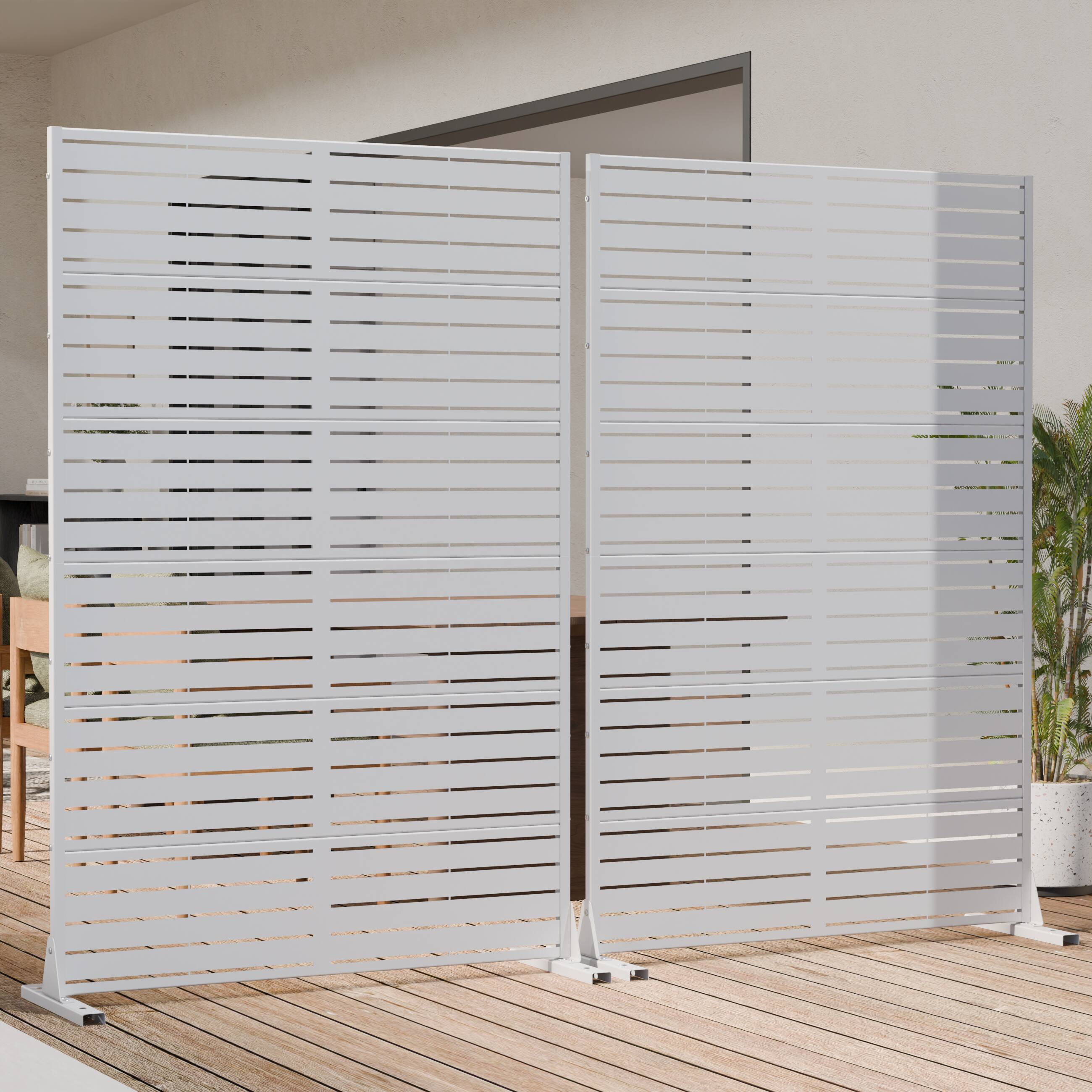Front. PexFix - 2-Panels Outdoor Privacy Screen Metal Privacy Fence Panels Modular Windproof Screen Decorative Divider for Patio Garden - White.