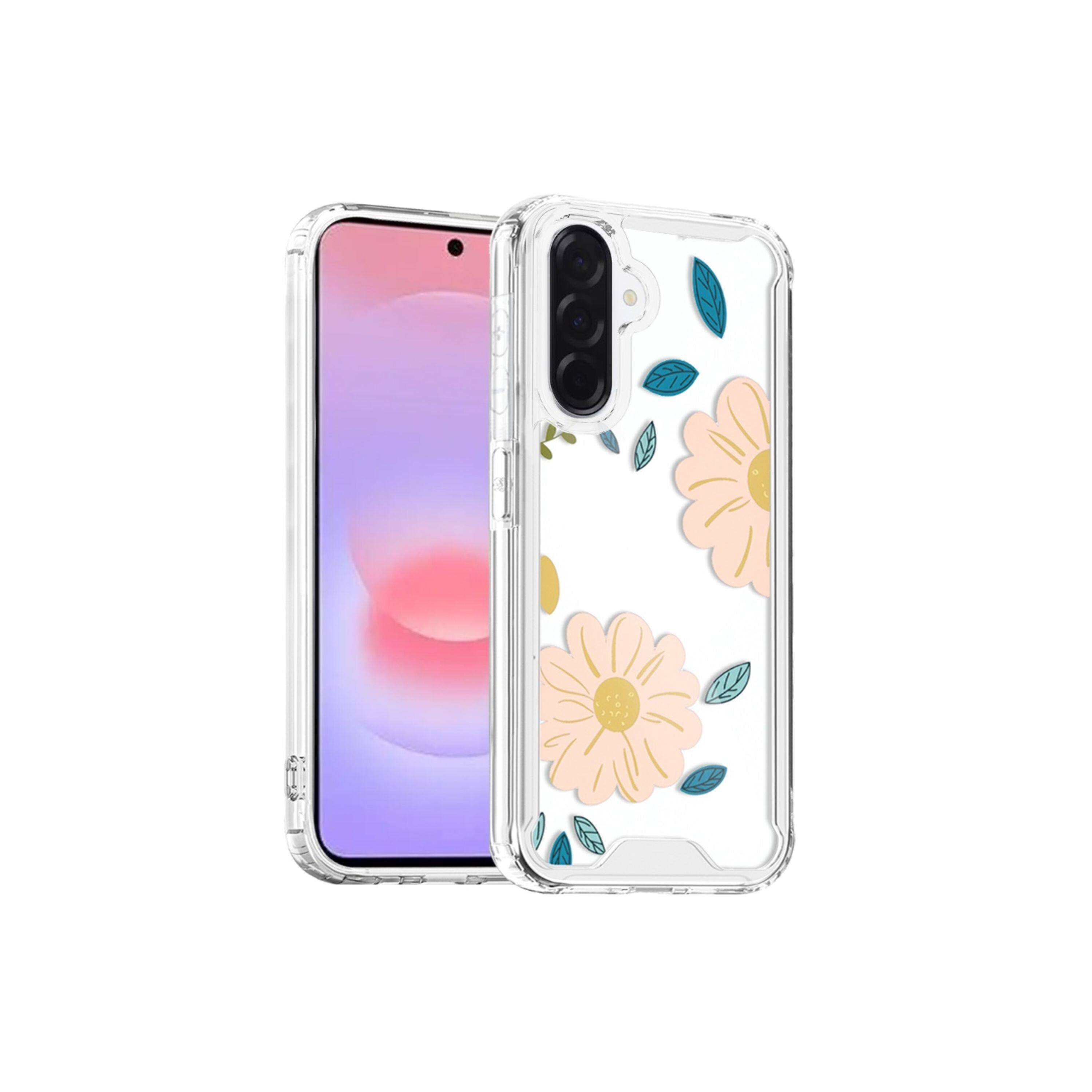Angle. Kitcheniva - Cute Printed Design Clear TPU Phone Cover With Tempered Glass For Samsung Galaxy A37 Daisy - Multicolor.