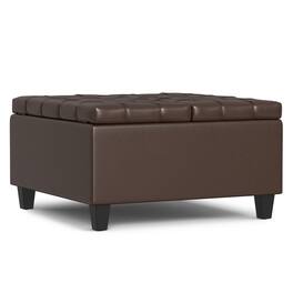Simpli Home - Harrison 30 inch Wide Small Square Coffee Table Storage Ottoman Vegan Leather - Chocolate Brown