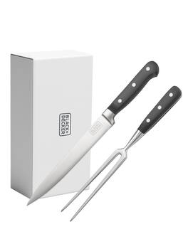 Black+Decker - 2-Piece Stainless Steel Carving Knife Set, 8” Carving Knife & 7” Fork, Kitchen Knife - Black