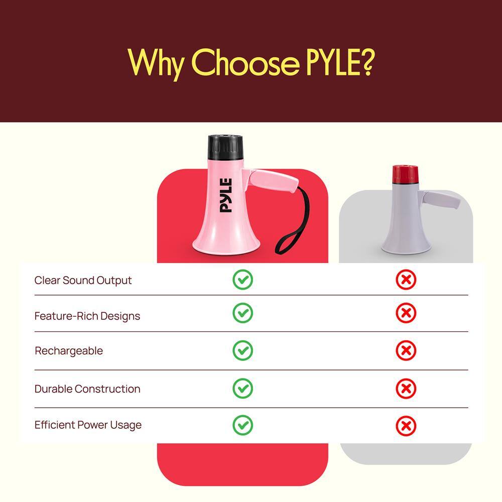 Why Choose PYLE?  
- Clear Sound Output  
- Feature-Rich Designs  
- Rechargeable  
- Durable Construction  
- Efficient Power Usage