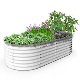 A Anleolife - Metal Oval Raised Garden Bed Planter Box for Planting Vegetables Flowers Herb (96 in. L x 48 in. W x 24 in. H) - White