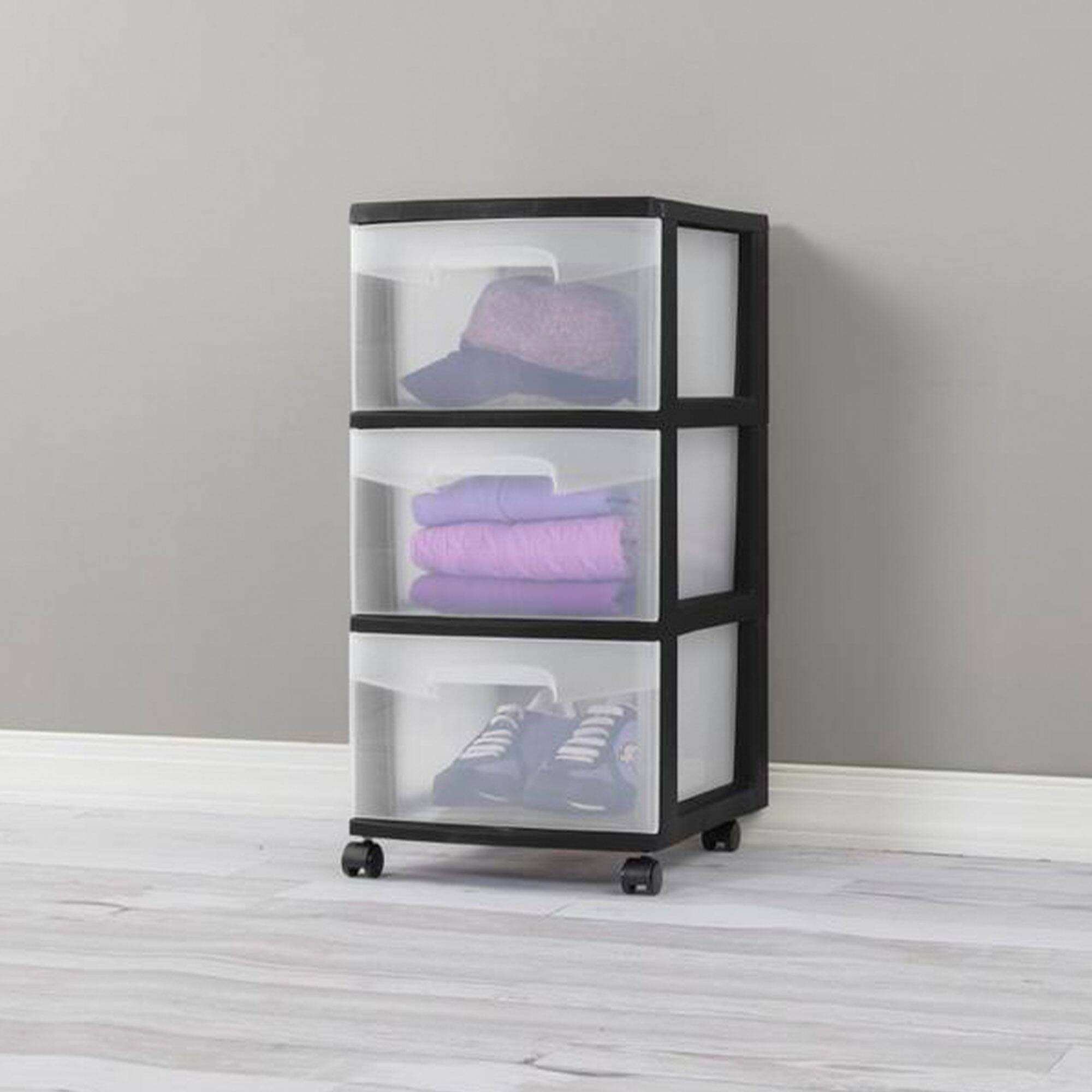Alt View 5. Sterilite - Sterilite 3 Drawer Plastic Rolling Storage Cart, Clear with Black Frame (6-Pack).