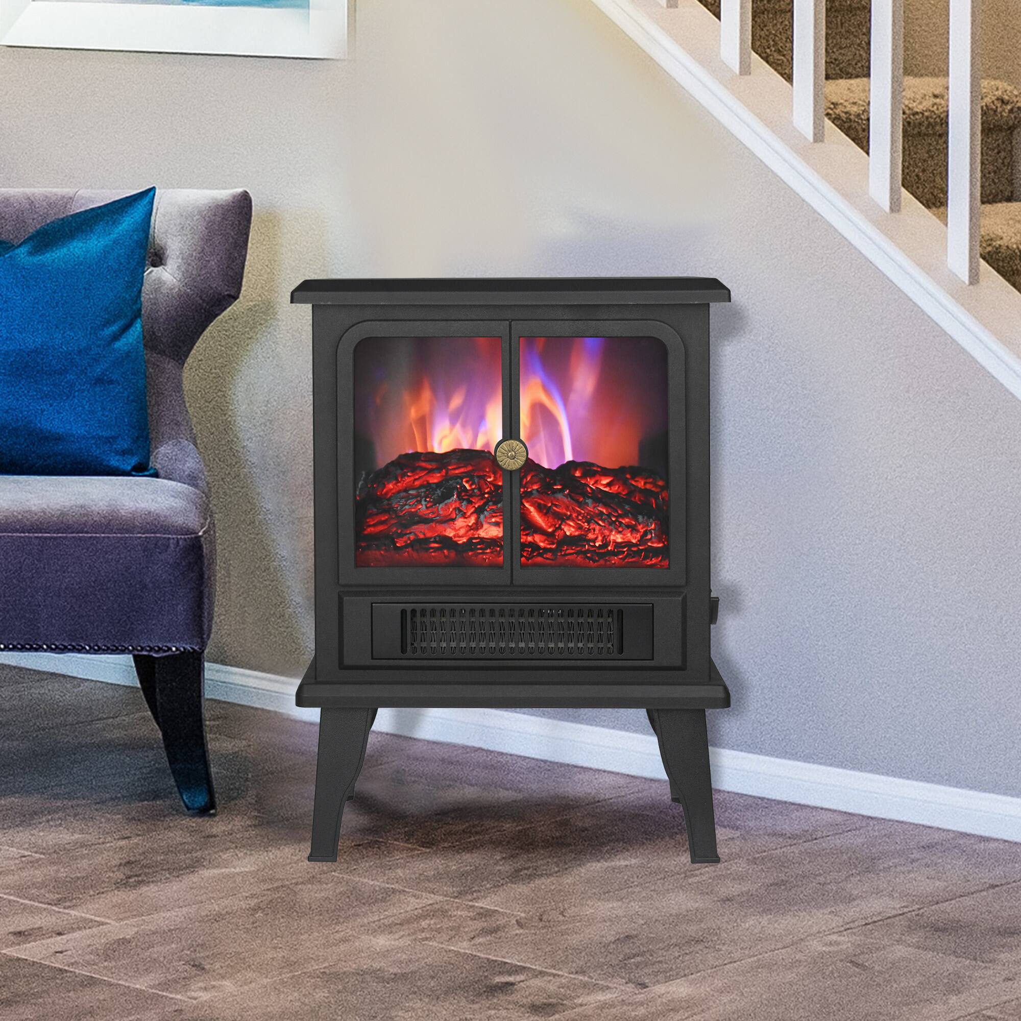 Front. Ihomeadore - 14-inch Black Free standing Electric Fireplace with Flame Effect and Two heat settings - Black.