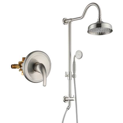 Front. Boyel Living - Retro Classic 1-Spray Patterns with 1.8 GPM 8 in. Wall Mount Dual Shower Heads with Rough-In Valve in Brushed Nickel - Brushed Nickel.