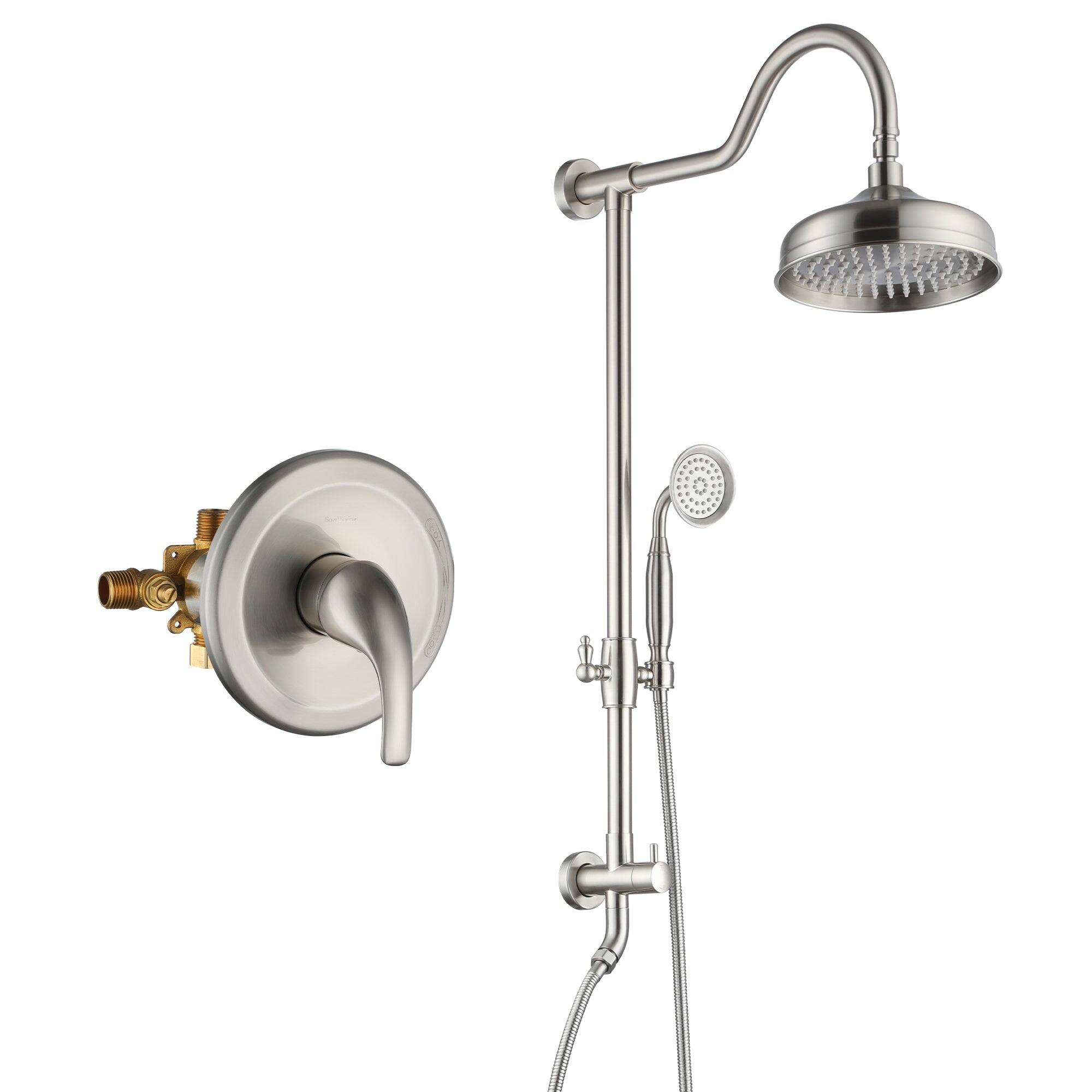 Front. Boyel Living - Retro Classic 1-Spray Patterns with 1.8 GPM 8 in. Wall Mount Dual Shower Heads with Rough-In Valve in Brushed Nickel - Brushed Nickel.