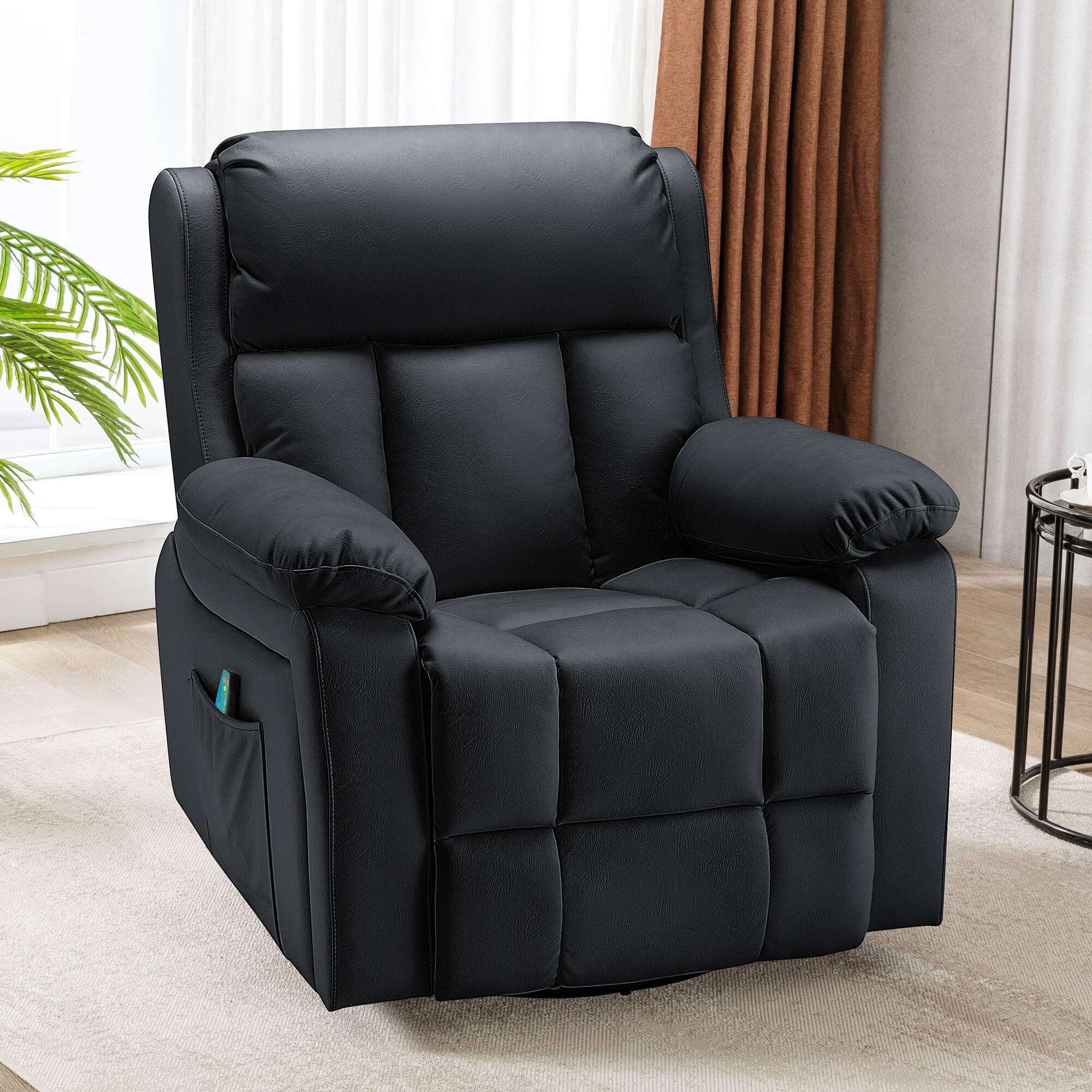 Angle. U-HOMY - Power Swivel Glider Recliner with Heat and Massage, 360° Rotation and Convenient Side Pocket for Living Room - Black.