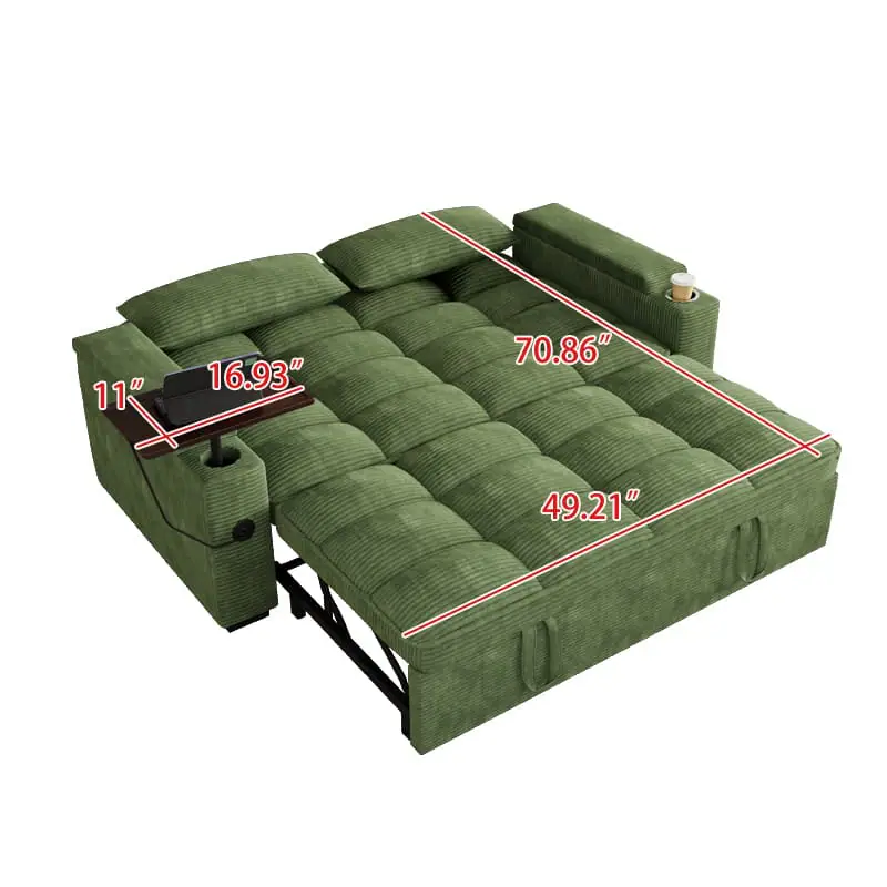 Anysun 65" 3 in 1 Corduroy Convertible Sofa Bed Pullout Design with 360 ...