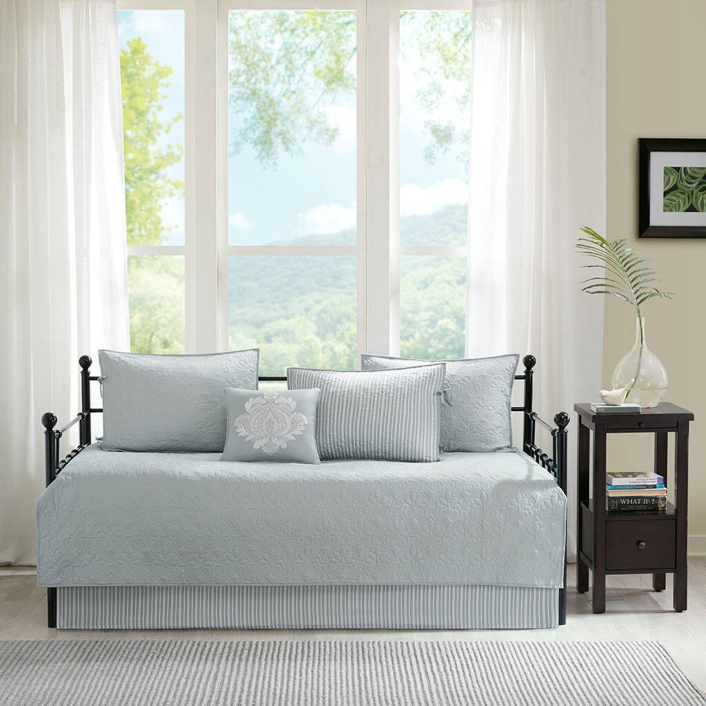 Alt View 1. Gracie Mills - Gracie Mills Sandy 6-Piece Cottage-Inspired Reversible Daybed Cover Set - White.