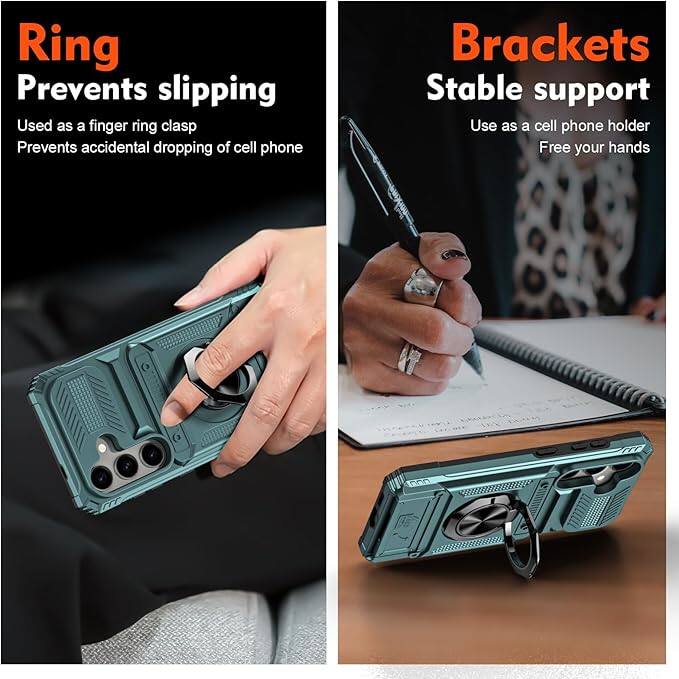 **Ring**  
Prevents slipping  
Used as a finger ring clasp  
Prevents accidental dropping of cell phone  

**Brackets**  
Stable support  
Use as a cell phone holder  
Free your hands