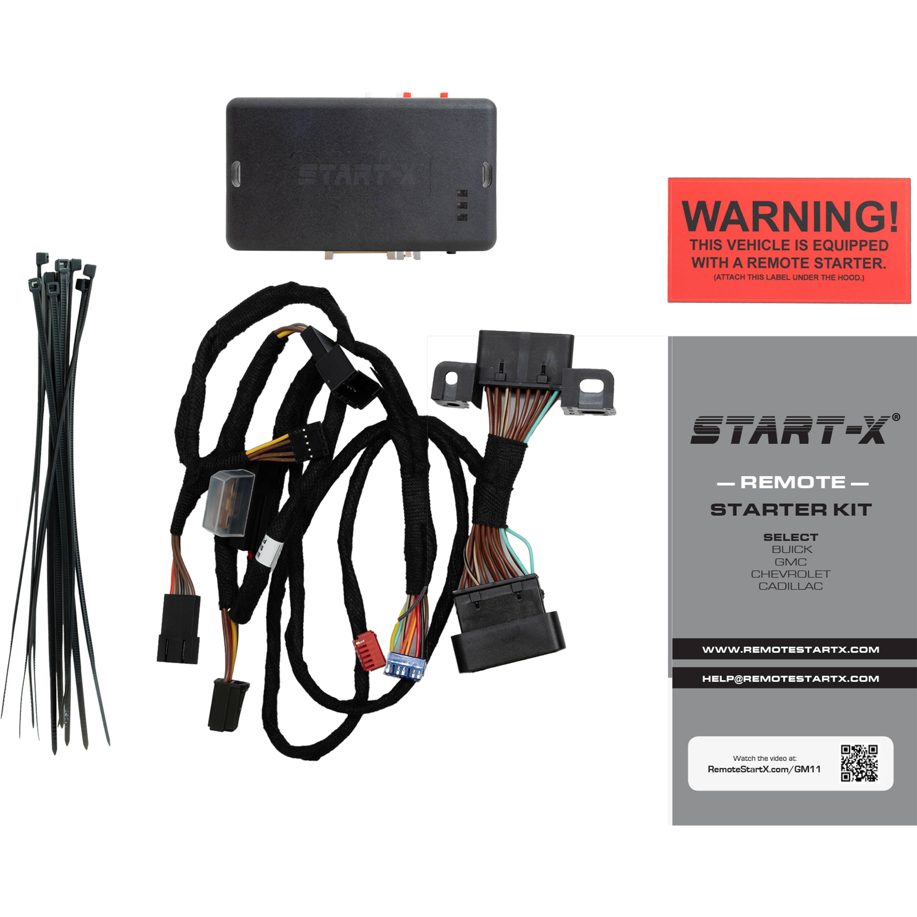 START WARNING! This vehicle is equipped with a remote starter. Attach the black wires to the hood. START-X - Remote Starter Kit. Select Buick, Cadillac, Chevrolet. WWW.REMOTESTARTX.COM.
