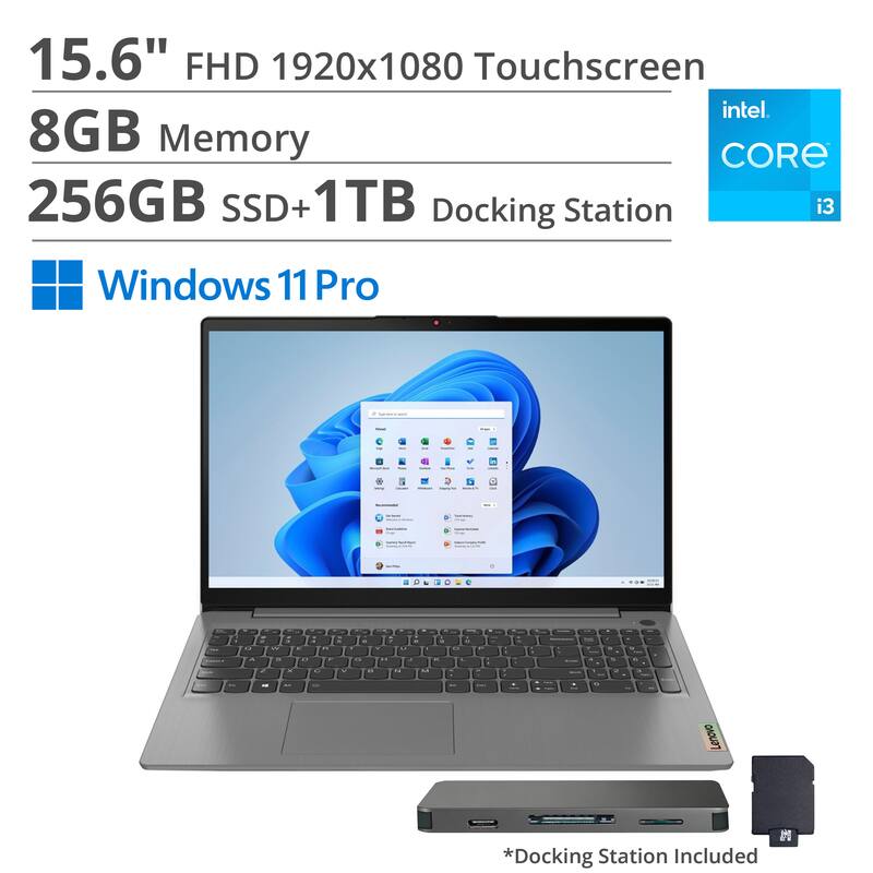 Lenovo - Ideapad 3i 15.6" FHD Touchscreen Laptop - Core i3-1115G4 with 8GB Memory - 256GB SSD - Win 11 Pro - Arctic Grey