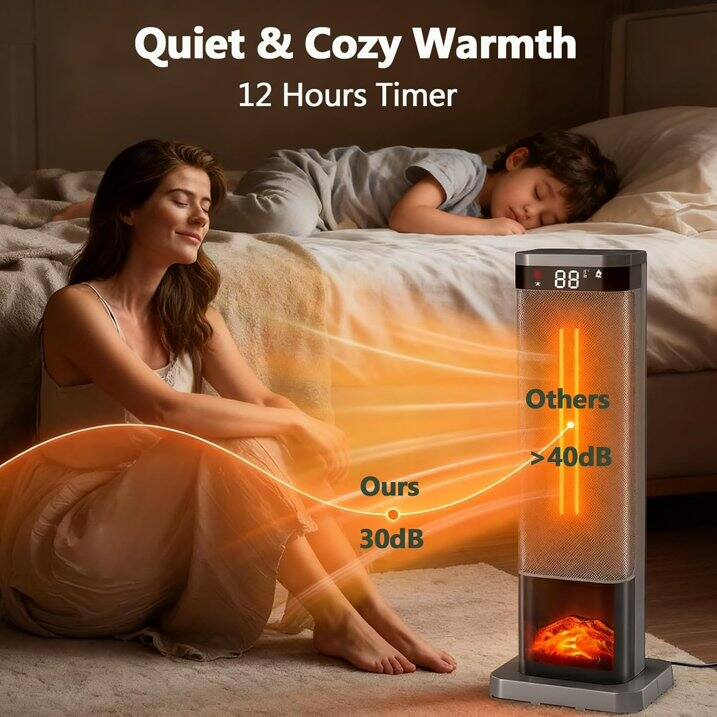 Quiet & Cozy Warmth  
12 Hours Timer  

Ours: 30dB  
Others: >40dB