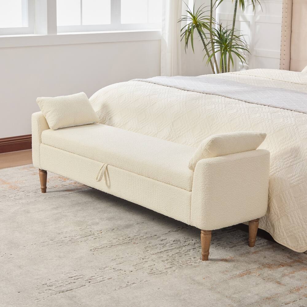 Angle. Ropilly - Ropilly Modern Boucle Upholstered Storage Bench with Armrests, Beige Bed End Stool for Bedroom and Entryway - Beige.