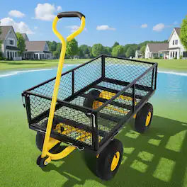 Loheer - Heavy Duty Garden Dump Cart with Pneumatic Tires, Metal Utility Wagon, 660 lb Capacity