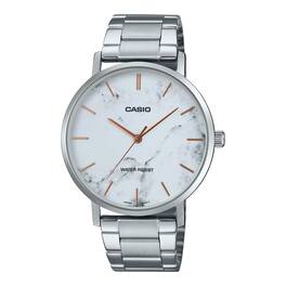 Casio - Men’s Stainless Steel Watch with Marble Pattern Dial - MTP-VT01DM-7AUDF - Silver