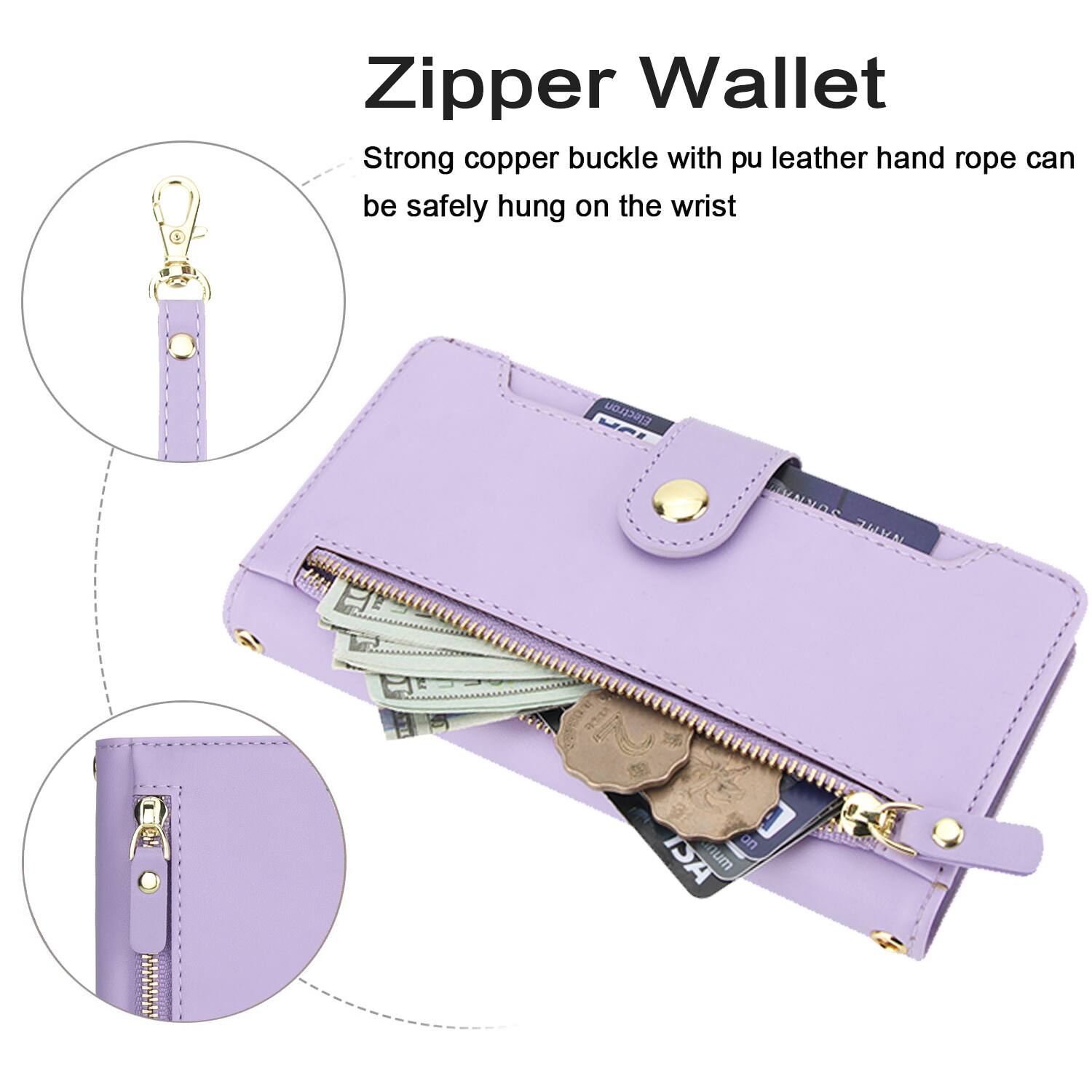 Zipper Wallet

Strong copper buckle with pu leather hand rope can be safely hung on the wrist